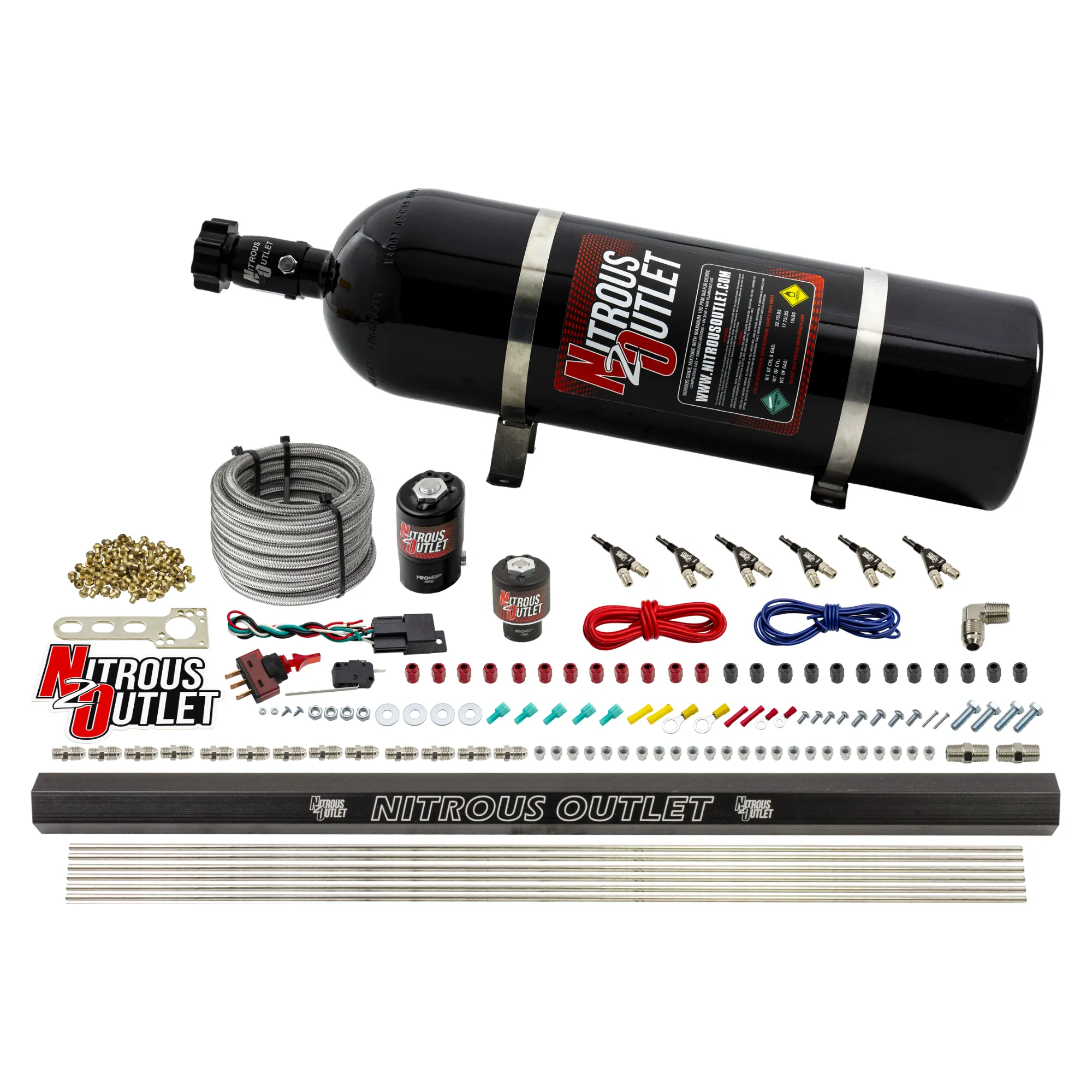 Nitrous Outlet 6 Cylinder Direct Port System - .122 Nitrous Solenoid/.177 Fuel Solenoid/Distribution Blocks/90 Degree Disc...