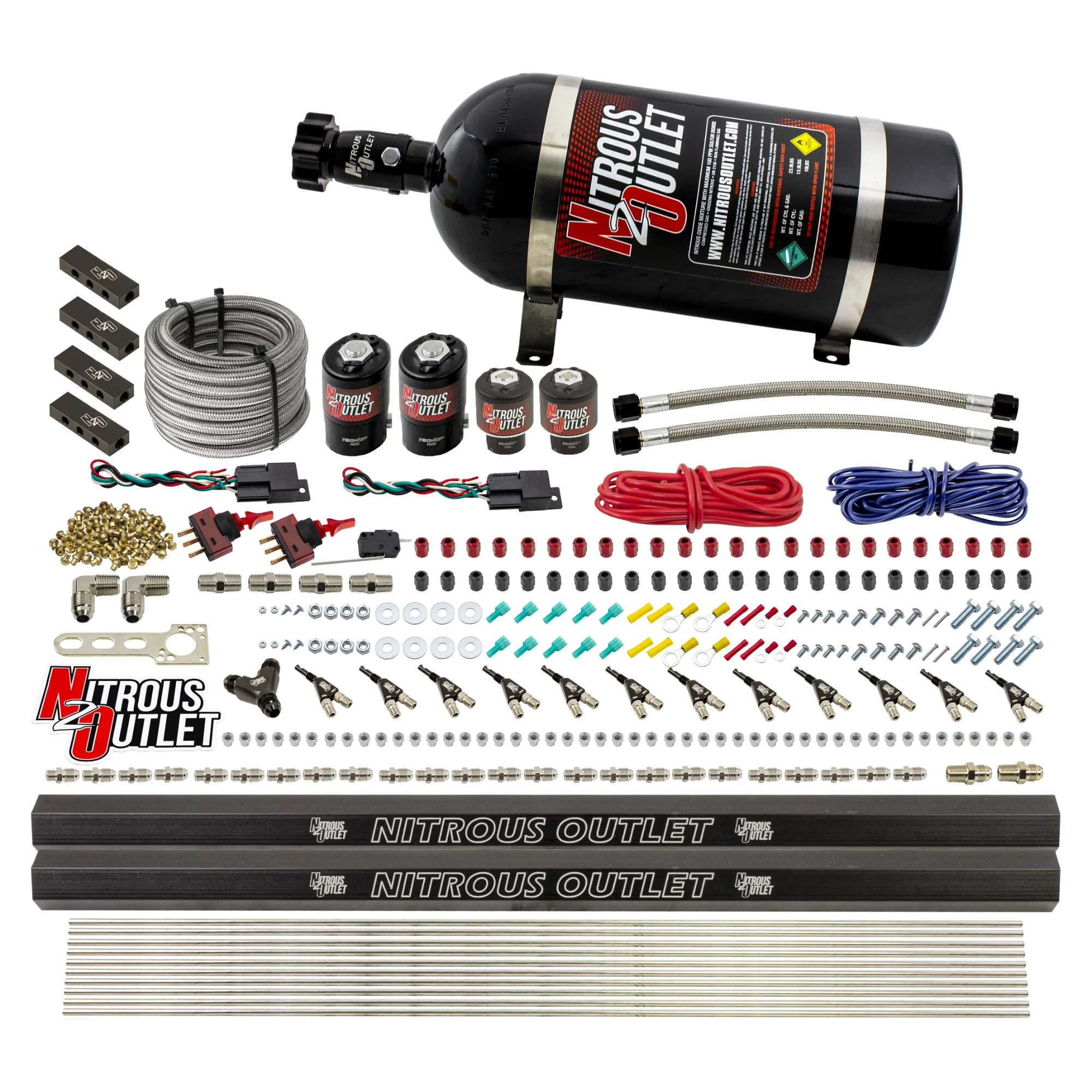 Nitrous Outlet 6 Cylinder Dual Stage Direct Port System - Two .122 Nitrous Solenoids/Two .177 Fuel Solenoids/Distribution ...
