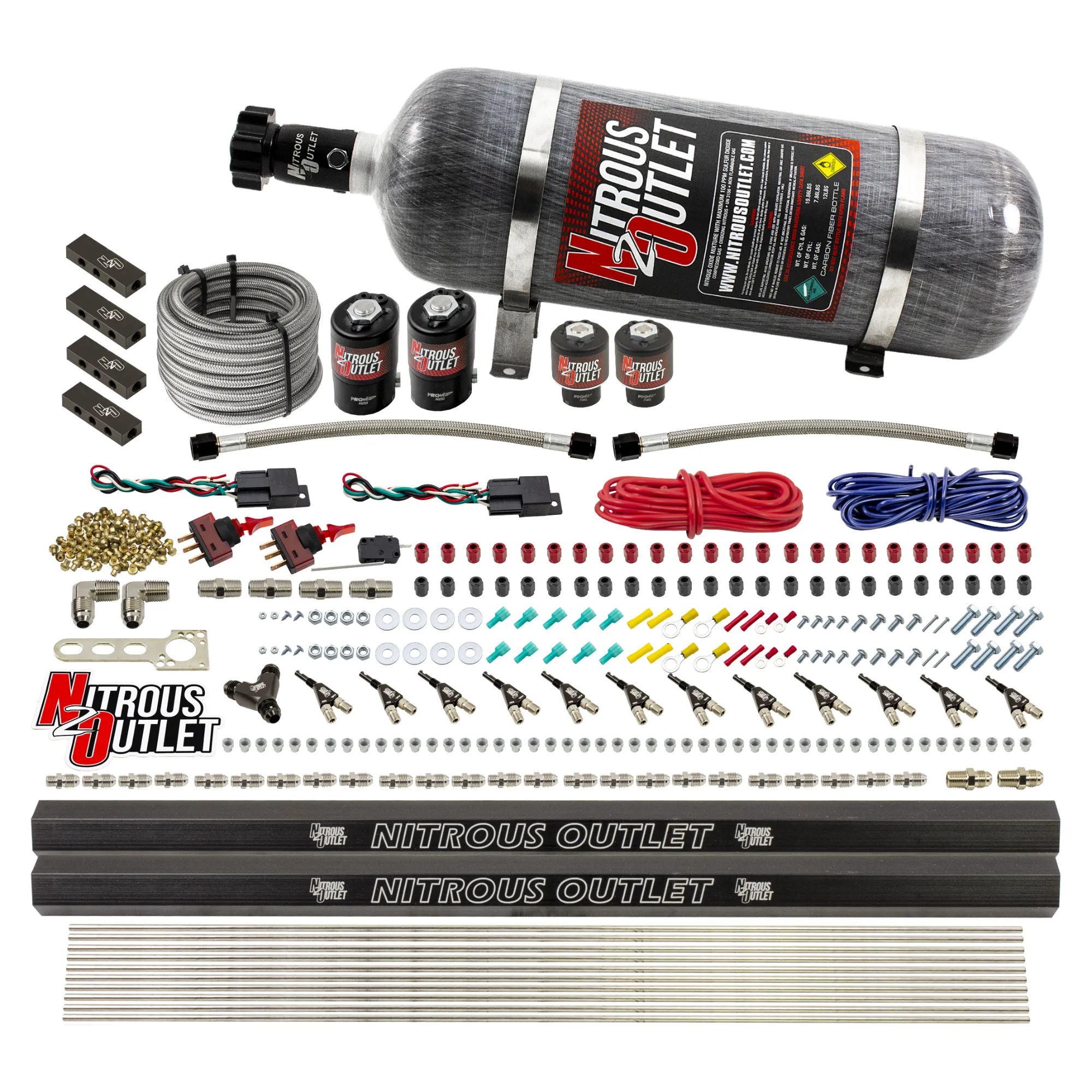 Nitrous Outlet 6 Cylinder Dual Stage Direct Port System - Two .122 Nitrous Solenoids/Two .177 Fuel Solenoids/Distribution ...