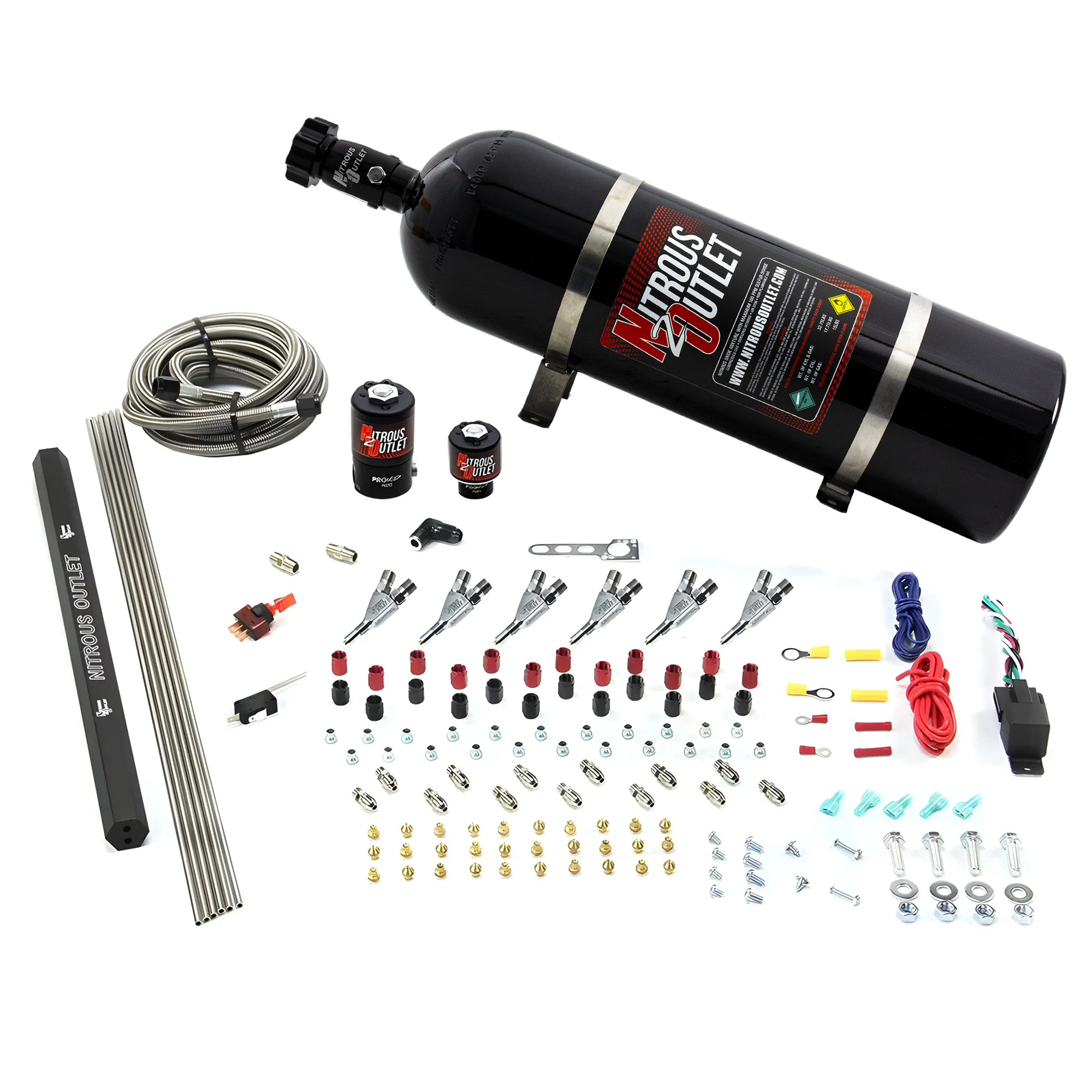 Nitrous Outlet 6 Cylinder Direct Port System - .122 Nitrous Solenoids/.177 Fuel Solenoids/Dual Passage Injection Rail/Annu...