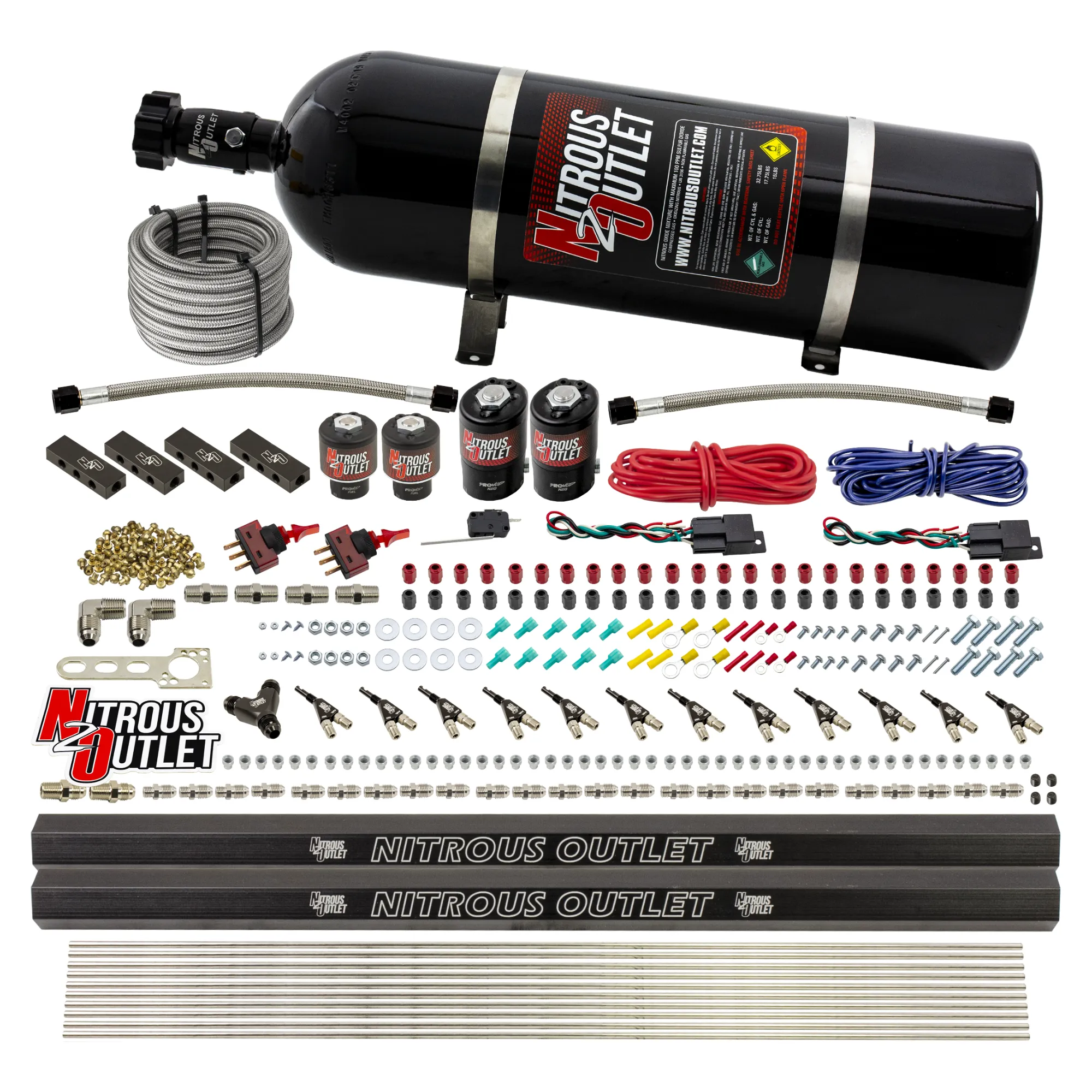 Nitrous Outlet 6 Cylinder Dual Stage Direct Port System - Two .122 Nitrous Solenoids/Two .177 Fuel Solenoids/Distribution ...