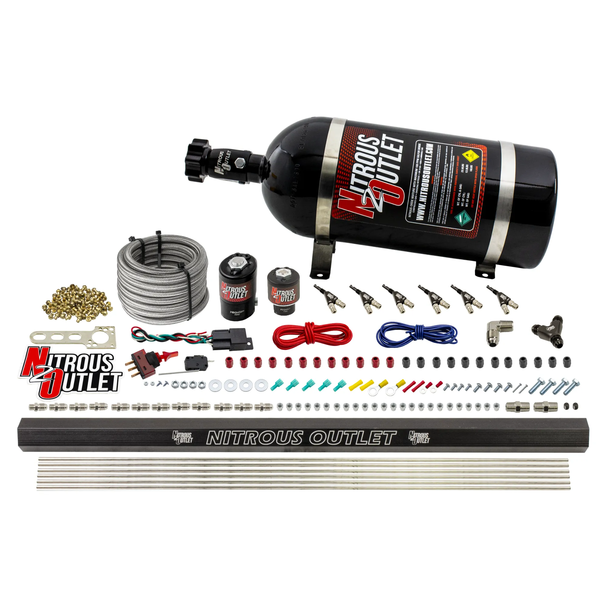 Nitrous Outlet 6 Cylinder Direct Port System - .122 Nitrous Solenoids/.177 Fuel Solenoids/Dual Passage Injection Rail/90 D...