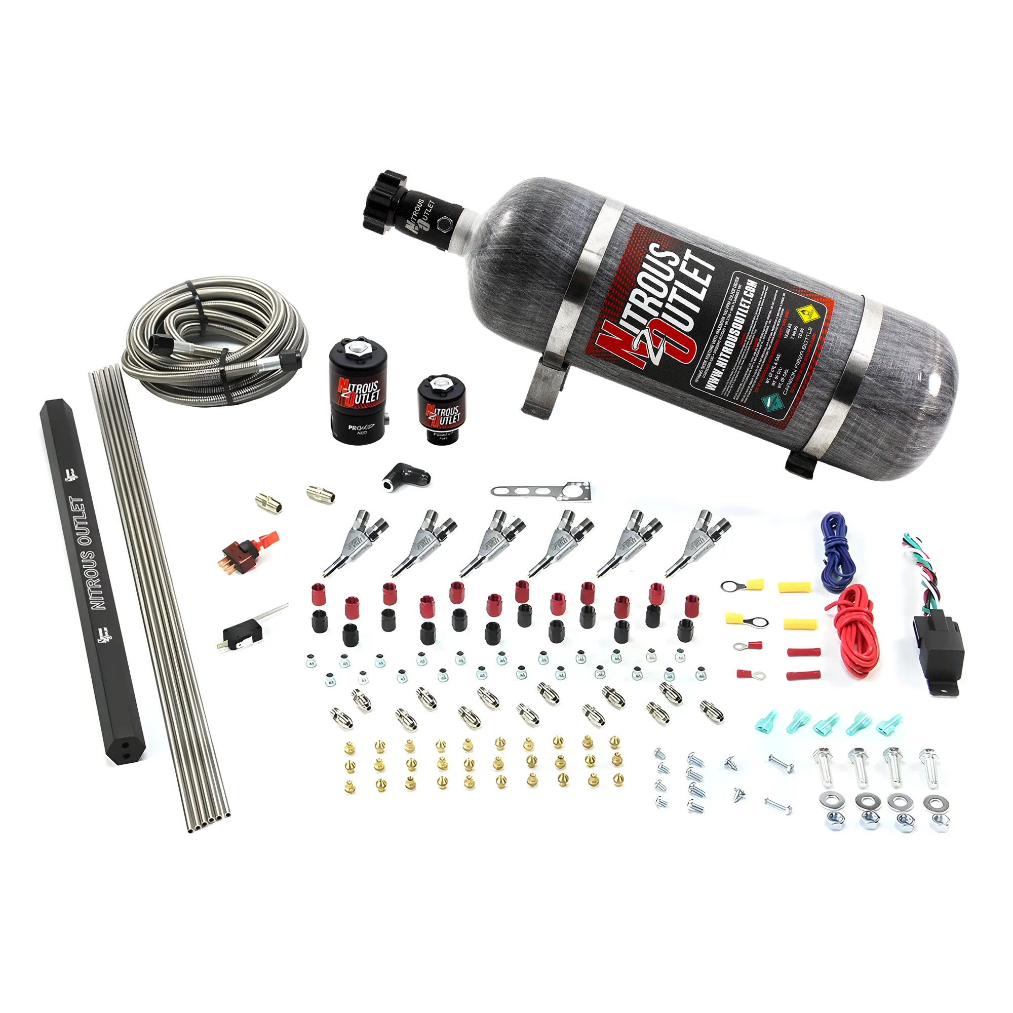 Nitrous Outlet 6 Cylinder Direct Port System - .122 Nitrous Solenoids/.177 Fuel Solenoids/Dual Passage Injection Rail/Annu...
