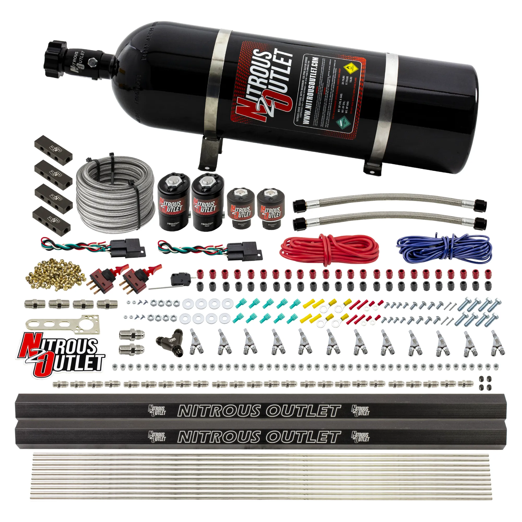 Nitrous Outlet 6 Cylinder Dual Stage Direct Port System - Two .122 Nitrous Solenoids/Two .177 Fuel Solenoids/Distribution ...