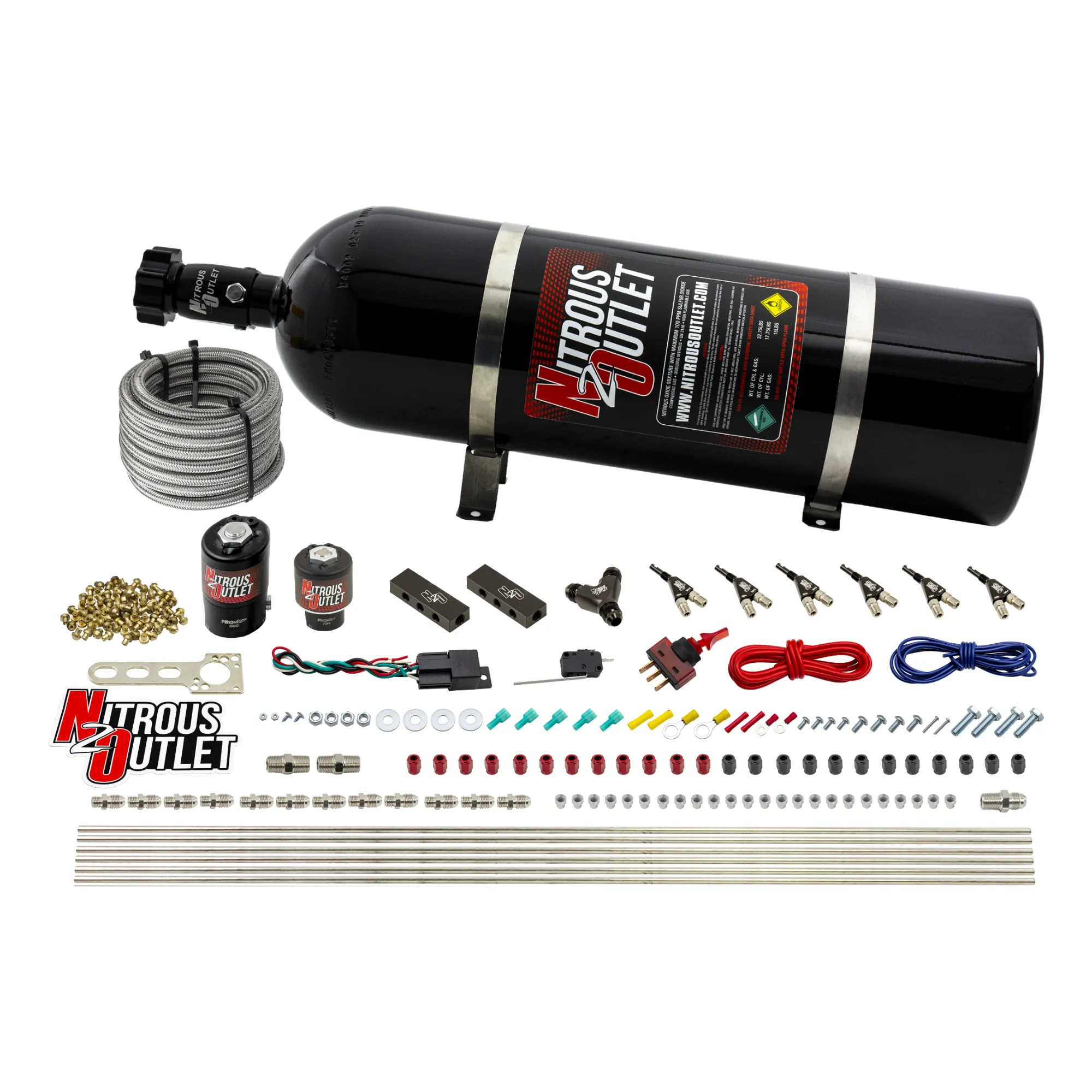 Nitrous Outlet 6 Cylinder Direct Port System - .122 Nitrous Solenoid/.177 Fuel Solenoid/Distribution Blocks/90 Degree Disc...