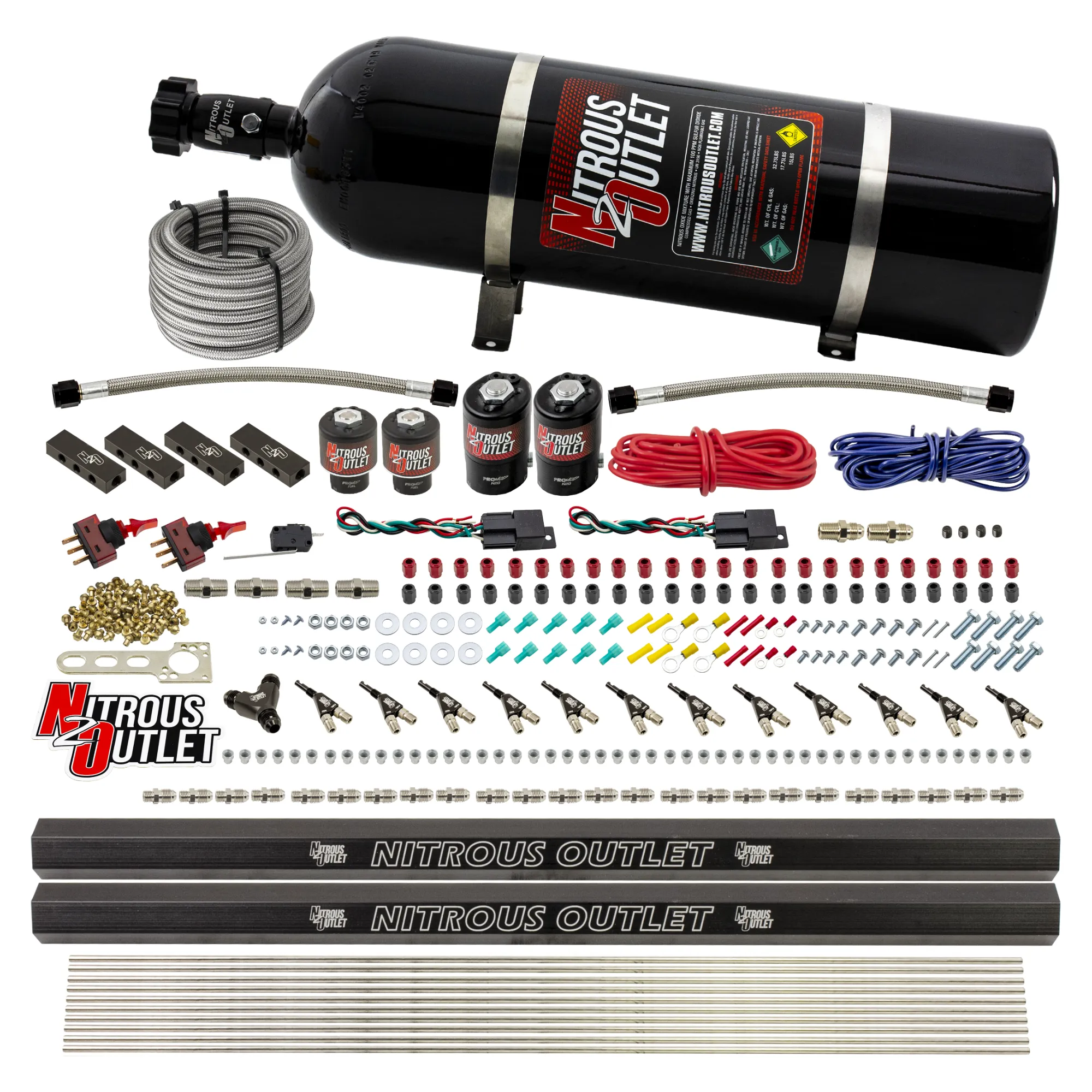 Nitrous Outlet 6 Cylinder Dual Stage Direct Port System - Two .122 Nitrous Solenoids/Two .177 Fuel Solenoids/Distribution ...