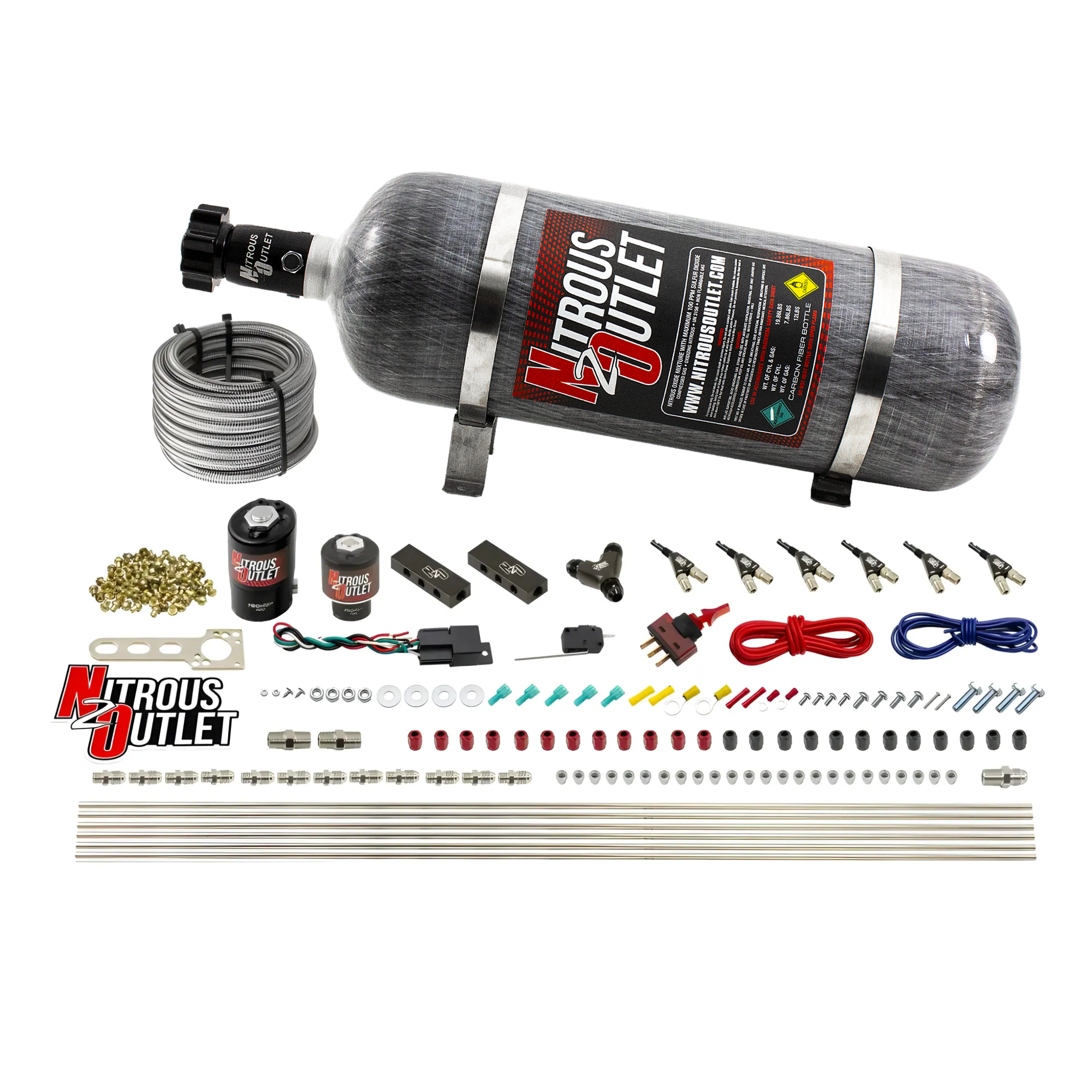 Nitrous Outlet 6 Cylinder Direct Port System - .122 Nitrous Solenoid/.177 Fuel Solenoid/Distribution Blocks/90 Degree Disc...
