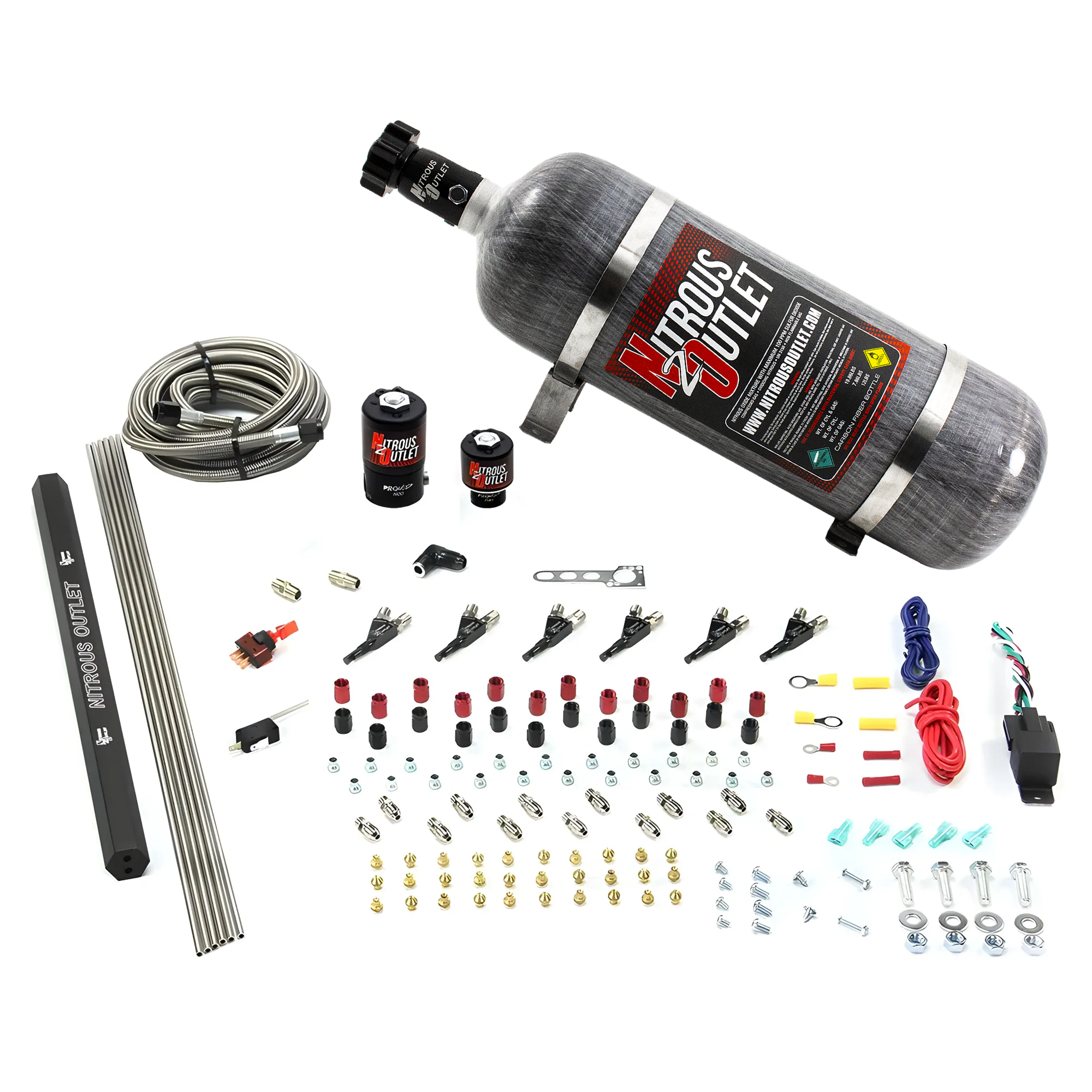 Nitrous Outlet 6 Cylinder Direct Port System - .122 Nitrous Solenoids/.177 Fuel Solenoids/Dual Passage Injection Rail/90 D...