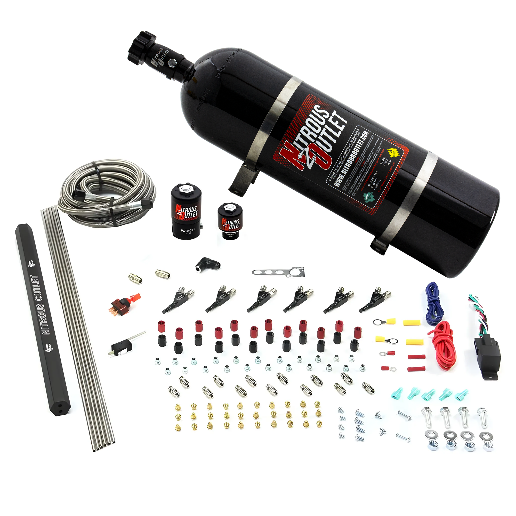 Nitrous Outlet 6 Cylinder Direct Port System - .122 Nitrous Solenoids/.177 Fuel Solenoids/Dual Passage Injection Rail/90 D...