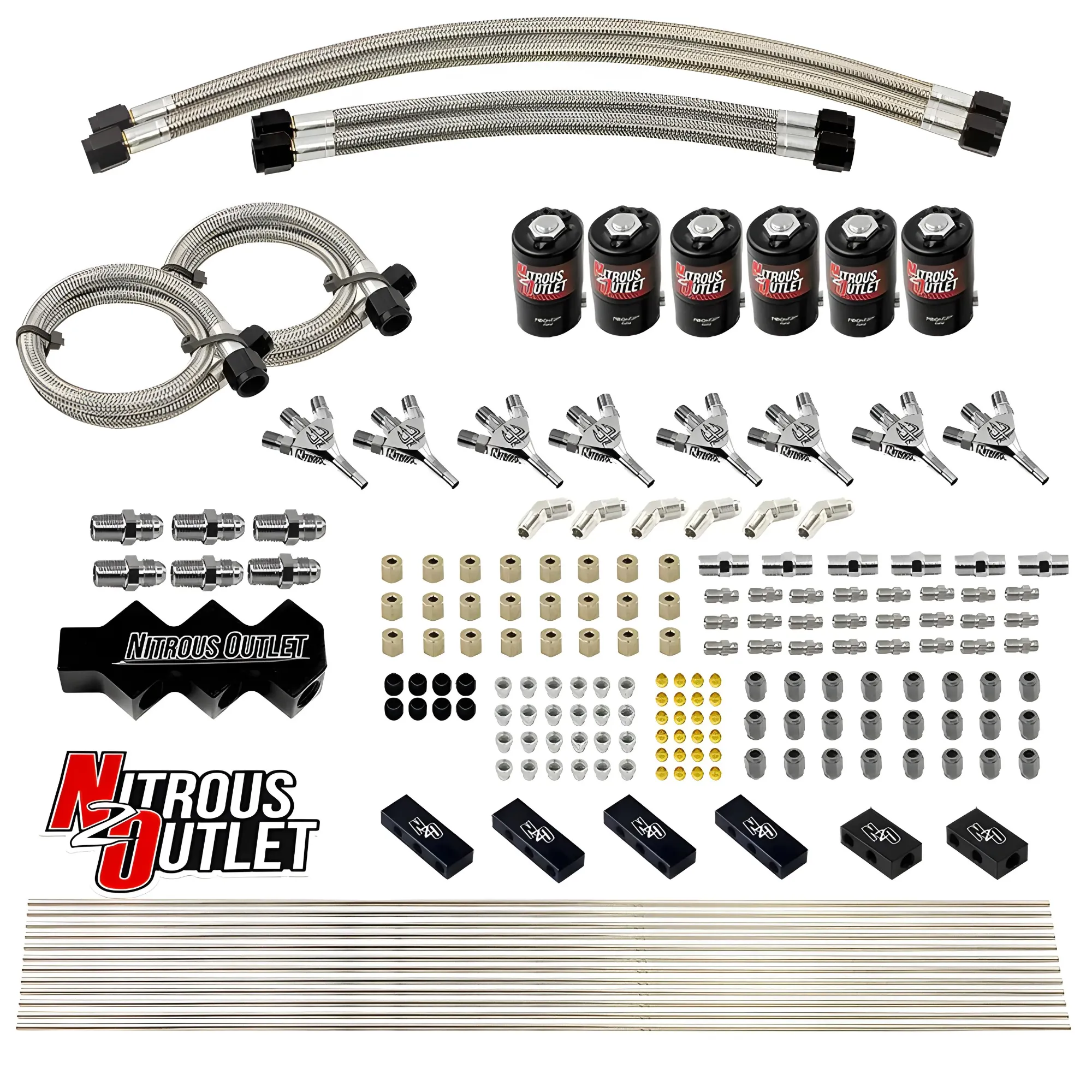 Nitrous Outlet Dry 8 Cylinder Three Stage Direct Port Conversion Kit - Three .112 Nitrous Solenoids/Trident Distribution B...
