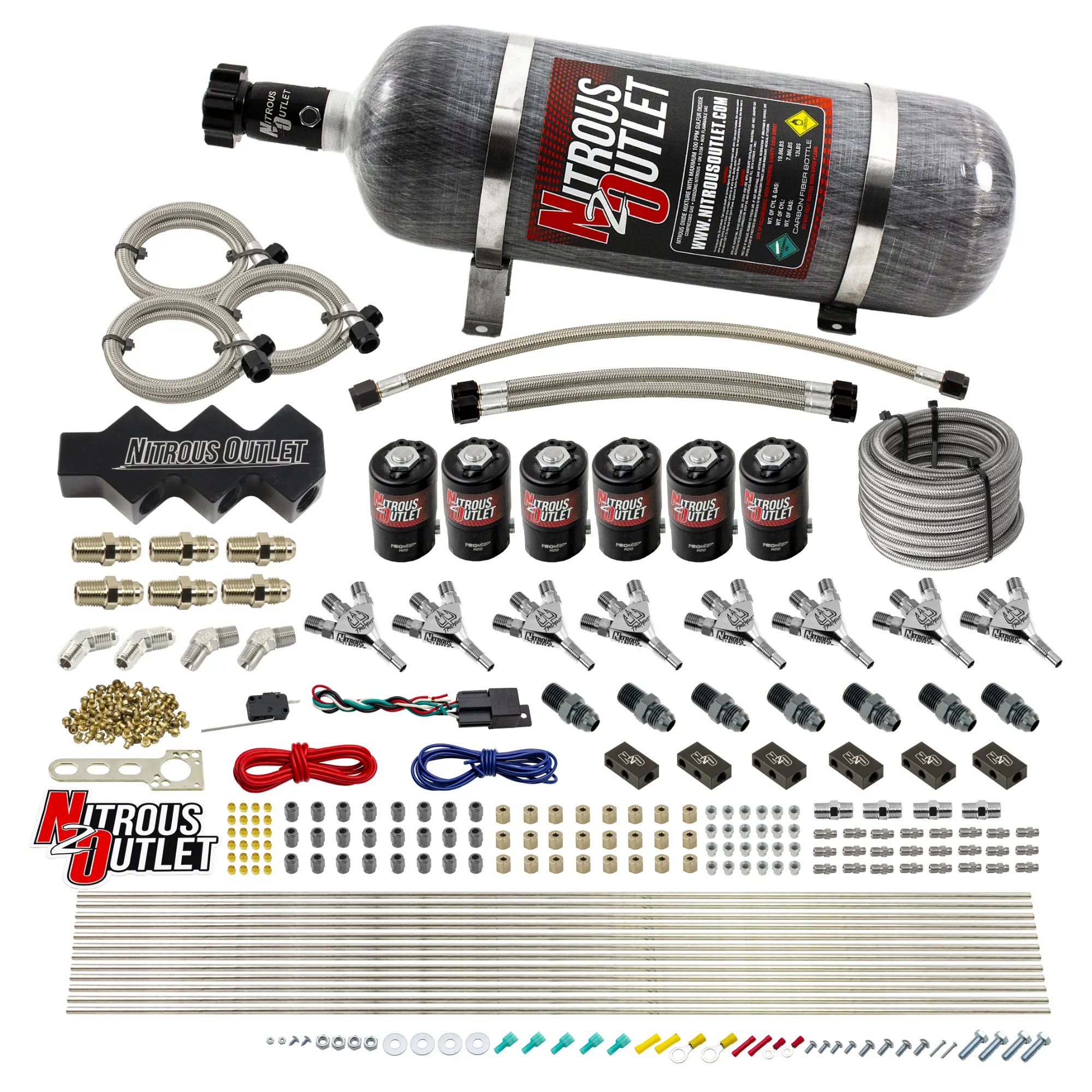 Nitrous Outlet Dry 8 Cylinder Three Stage Direct Port System - Three .112 Nitrous Solenoids/1 In 4 Out Distribution Blocks...