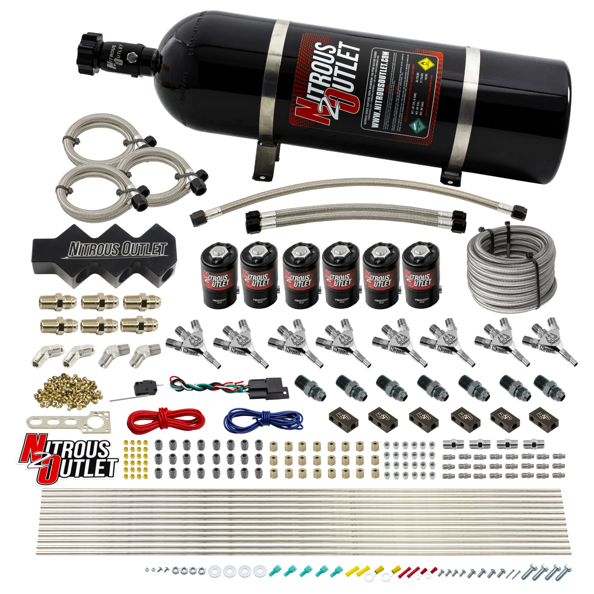 Nitrous Outlet Dry 8 Cylinder Three Stage Direct Port System - Three .112 Nitrous Solenoids/1 In 4 Out Distribution Blocks...