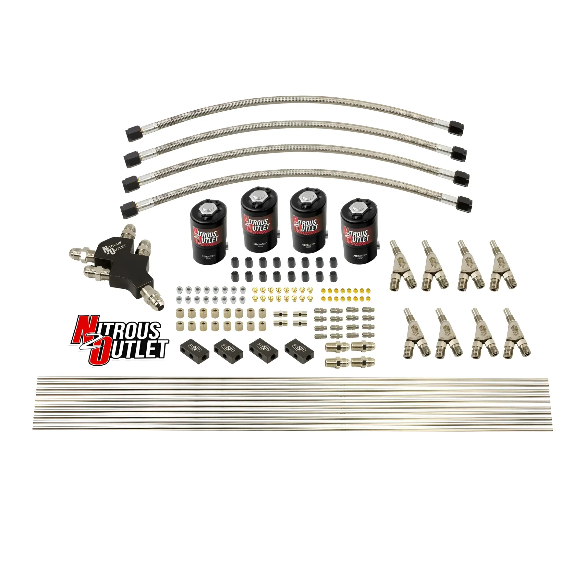 Nitrous Outlet Dry 8 Cylinder Dual Stage Solenoids Forward Direct Port Conversion Kit - Four .122 Nitrous Solenoids/ Compa...