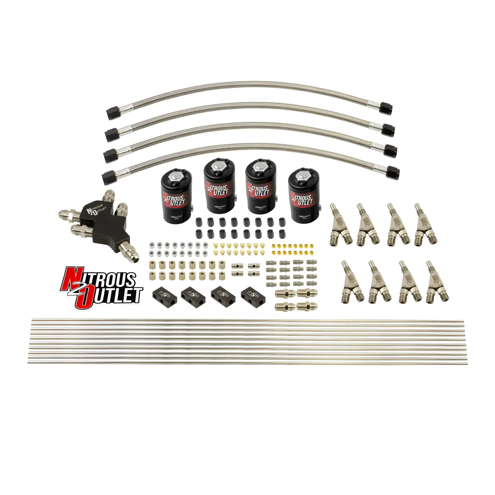 Nitrous Outlet Dry 8 Cylinder Dual Stage Solenoids Forward Direct Port Conversion Kit - Four .112 Nitrous Solenoids/ Compa...