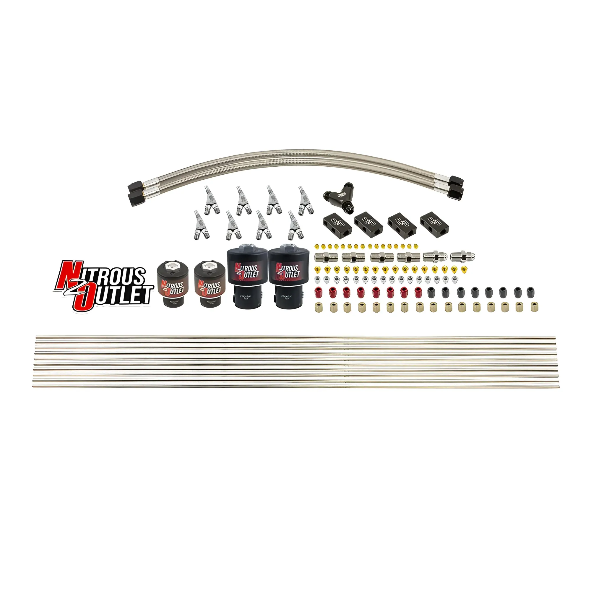 Nitrous Outlet 8 Cylinder Solenoids Forward Direct Port Conversion Kit - Two .178 Trashcan Nitrous Solenoids/Two .177 Fuel...