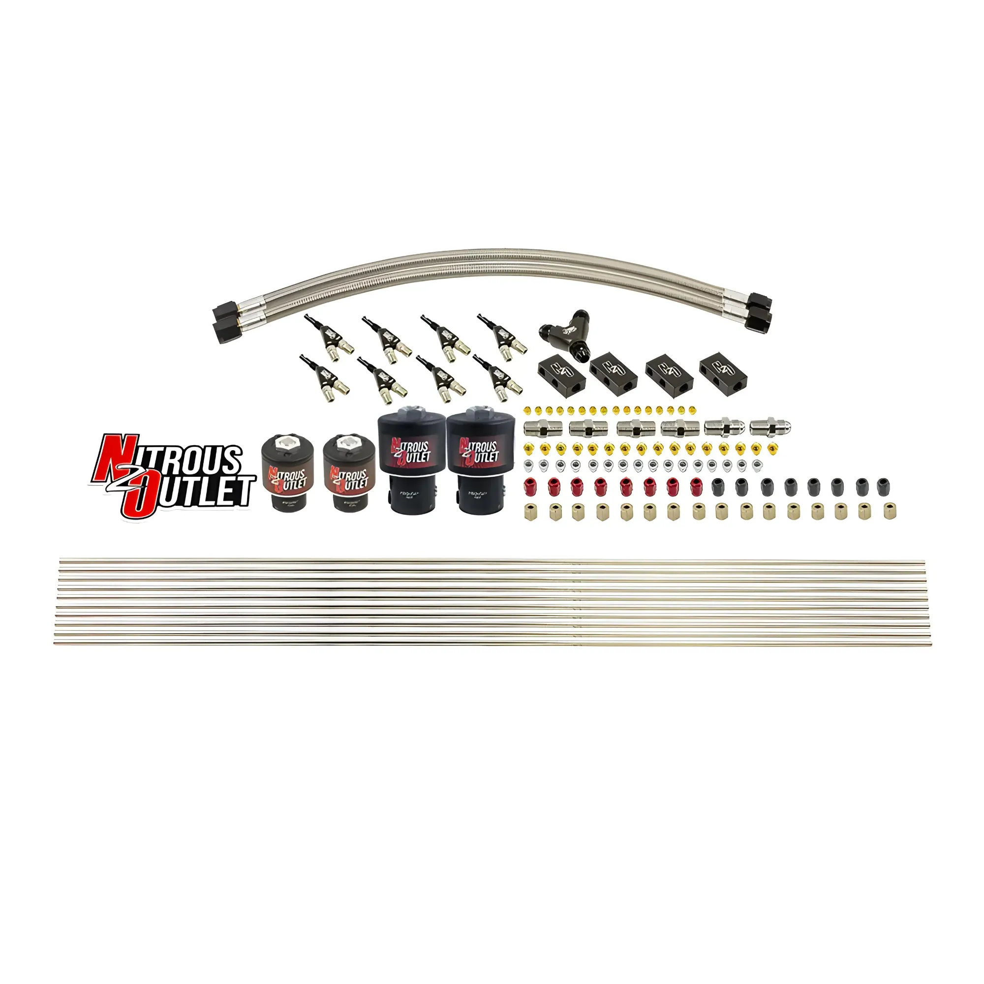 Nitrous Outlet 8 Cylinder Solenoids Forward Direct Port Conversion Kit - Two .178 Trashcan Nitrous Solenoids/Two .177 Fuel...