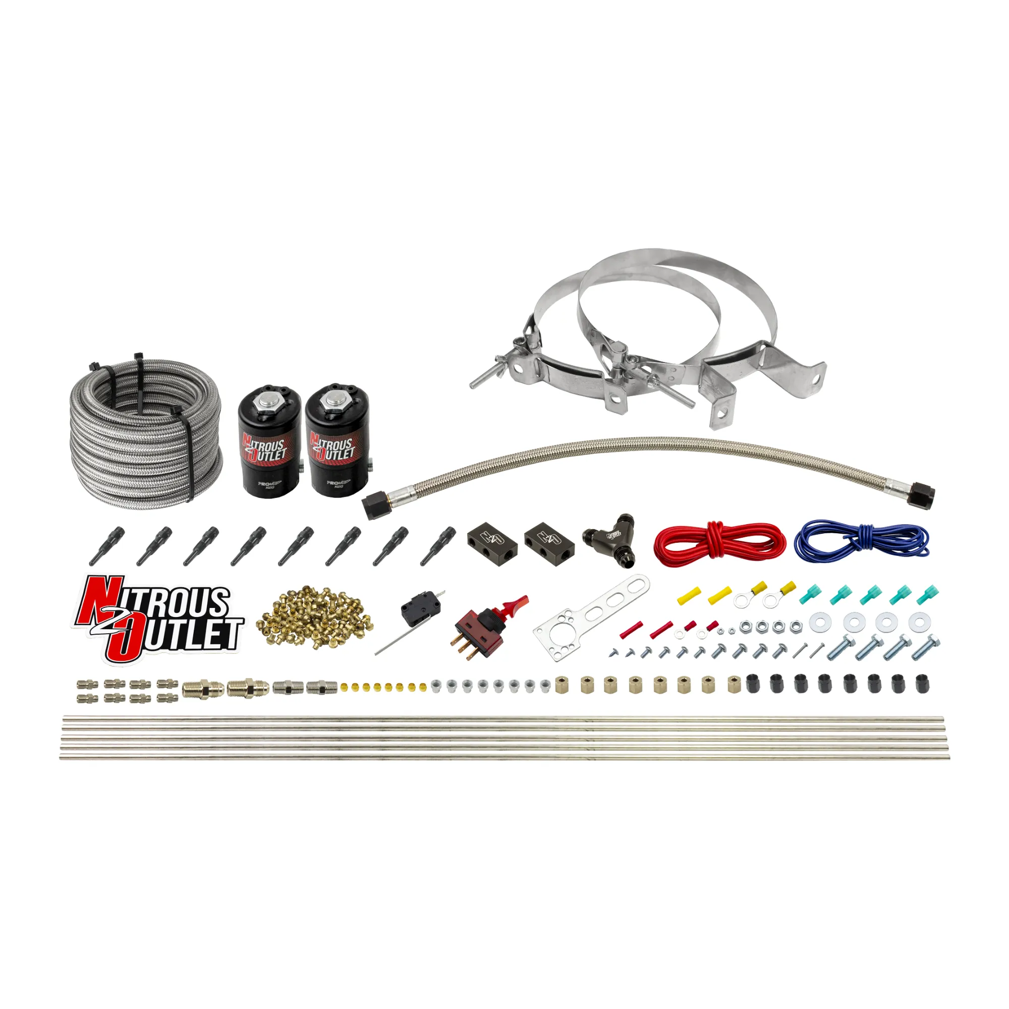 Nitrous Outlet Dry 8 Cylinder Direct Port System - Two .122 Nitrous Solenoids/Compact Distribution Blocks/Compression Fitt...