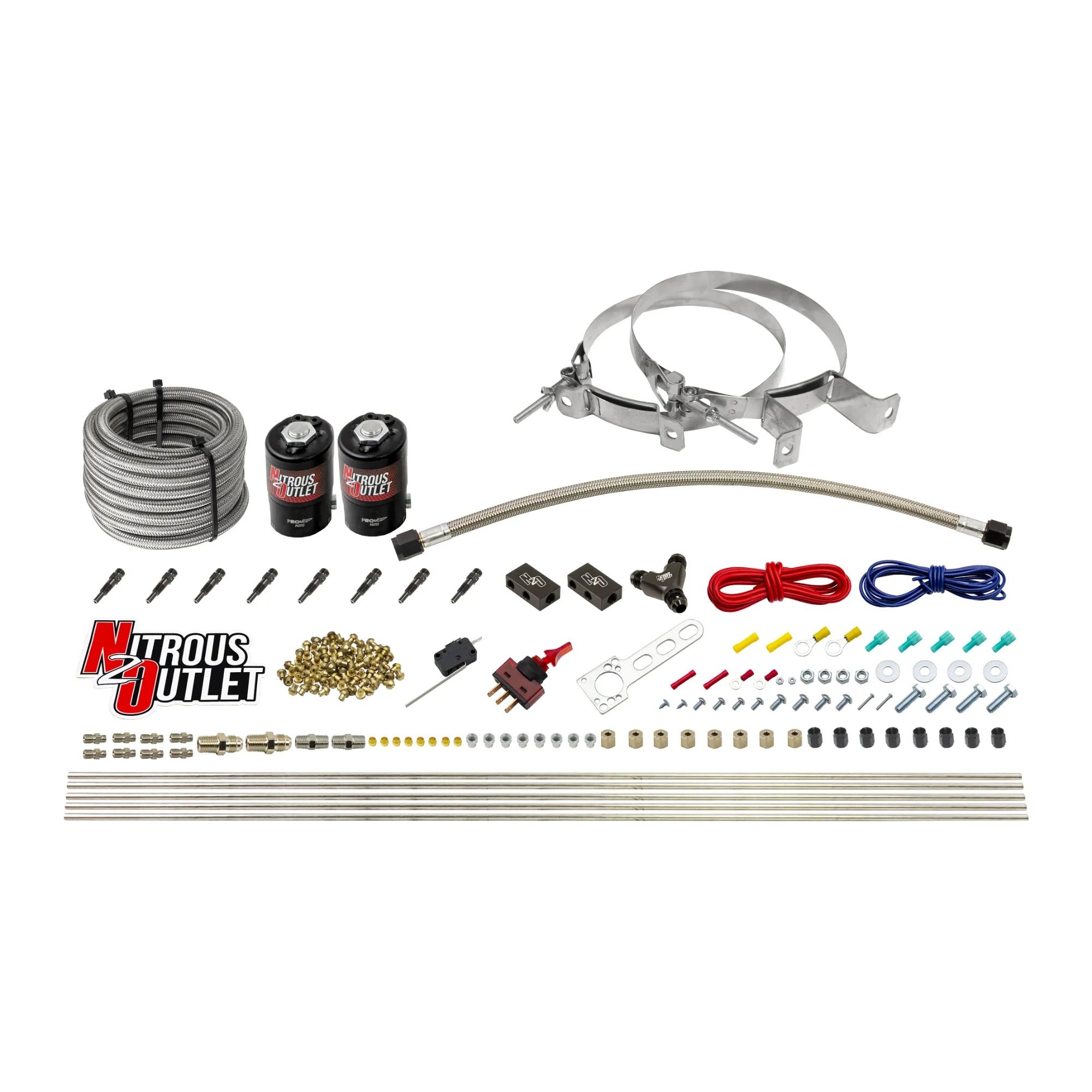Nitrous Outlet Dry 8 Cylinder Direct Port System - Two .122 Nitrous Solenoids/Compact Distribution Blocks/Compression Fitt...