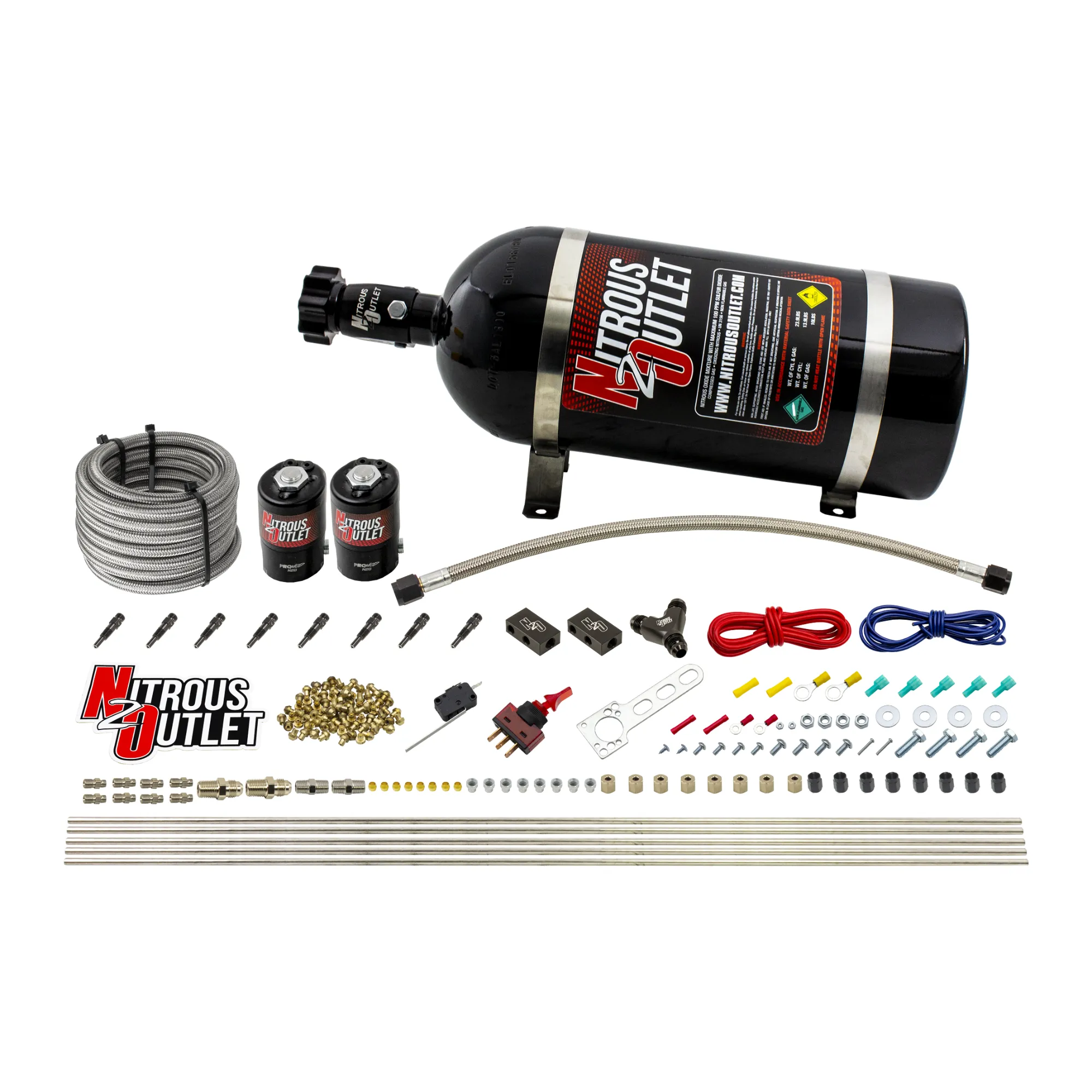 Nitrous Outlet Dry 8 Cylinder Direct Port System - Two .122 Nitrous Solenoids/Compact Distribution Blocks/Compression Fitt...