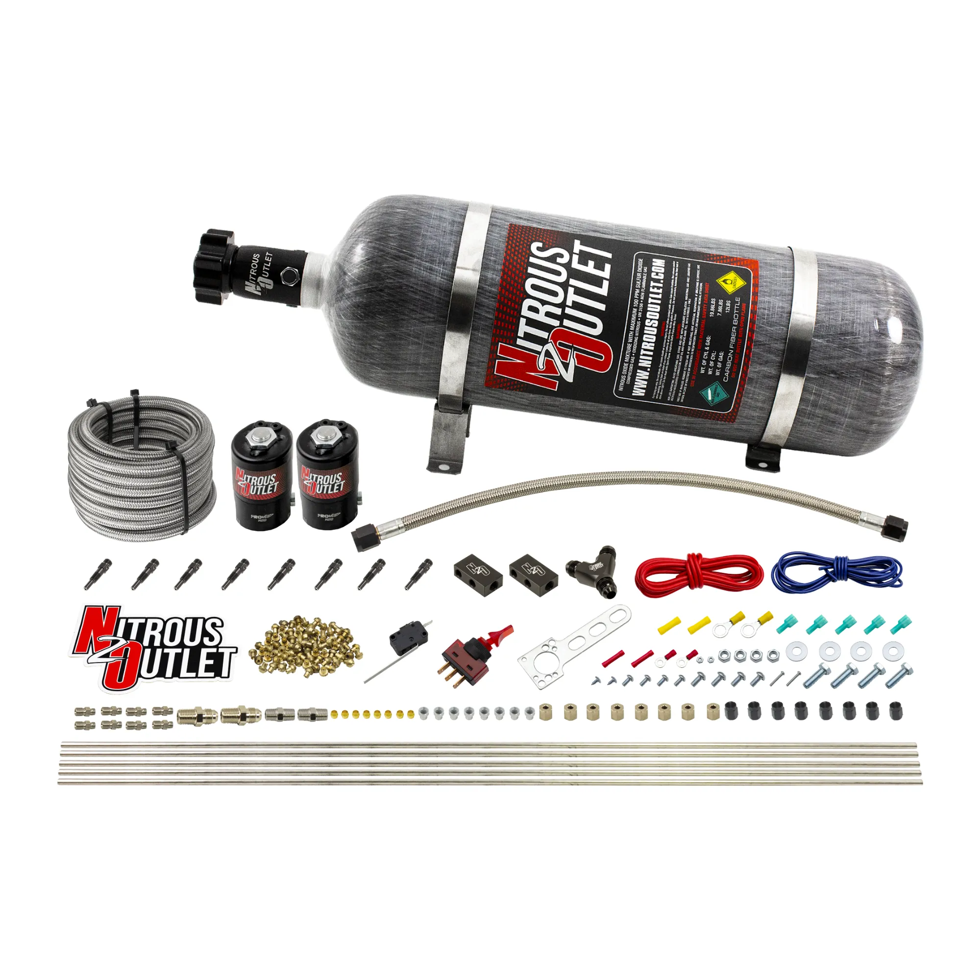 Nitrous Outlet Dry 8 Cylinder Direct Port System - Two .122 Nitrous Solenoids/Compact Distribution Blocks/Compression Fitt...