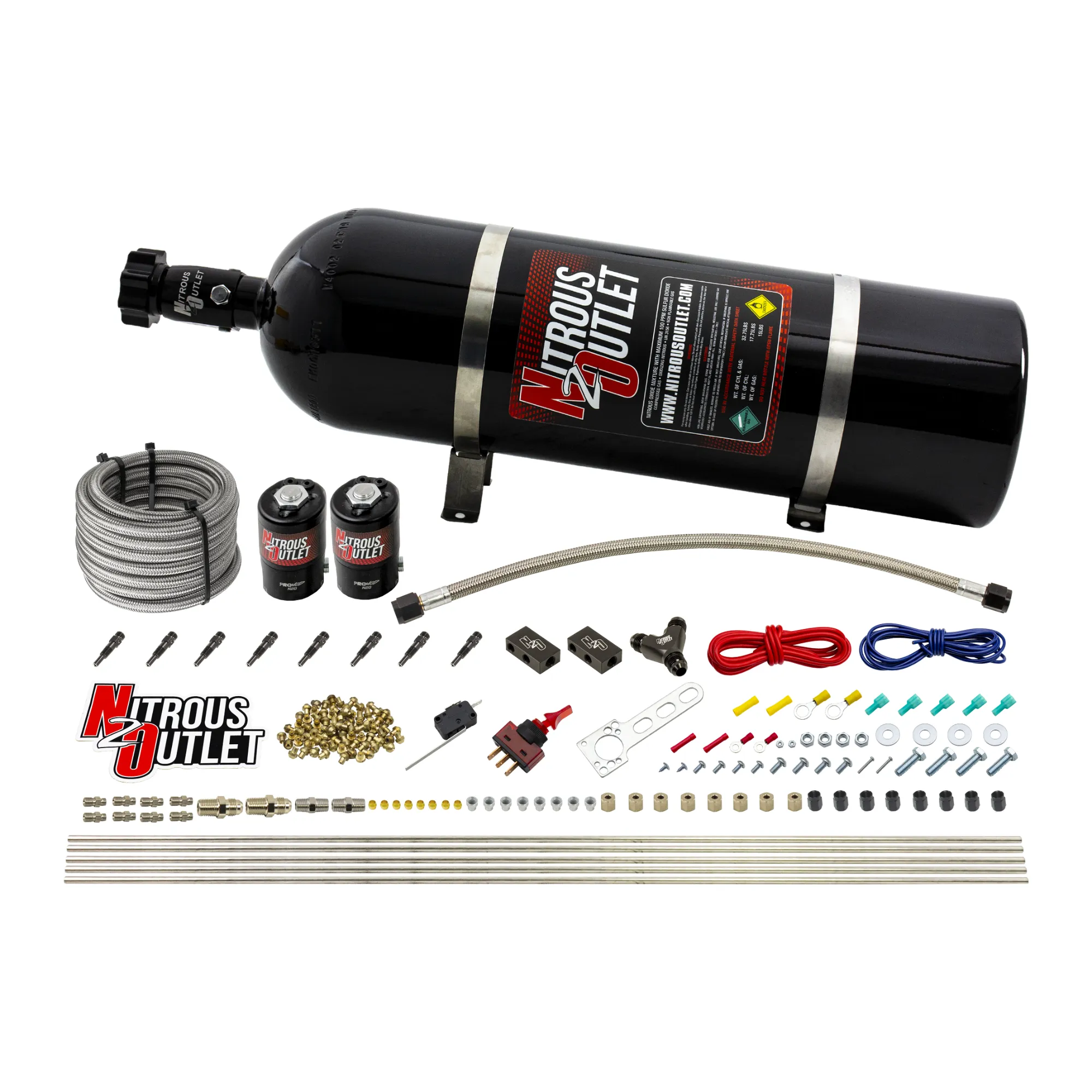 Nitrous Outlet Dry 8 Cylinder Direct Port System - Two .122 Nitrous Solenoids/Compact Distribution Blocks/Compression Fitt...