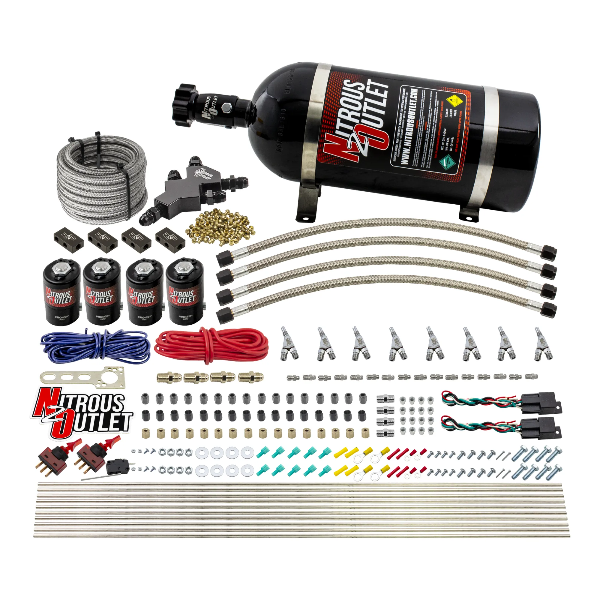 Nitrous Outlet Dry 8 Cylinder Dual Stage Direct Port System - Four .112 Nitrous Solenoids/Compact Distribution Blocks/Comp...
