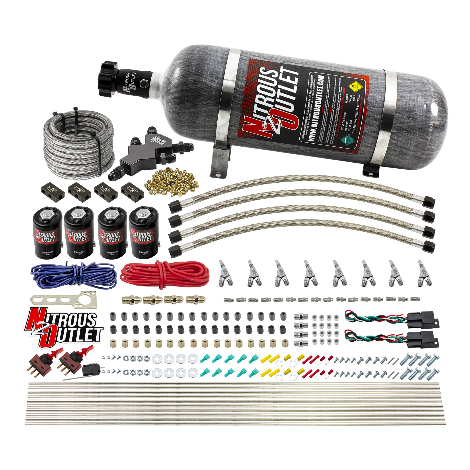 Nitrous Outlet Dry 8 Cylinder Dual Stage Direct Port System - Four .112 Nitrous Solenoids/Compact Distribution Blocks/Comp...