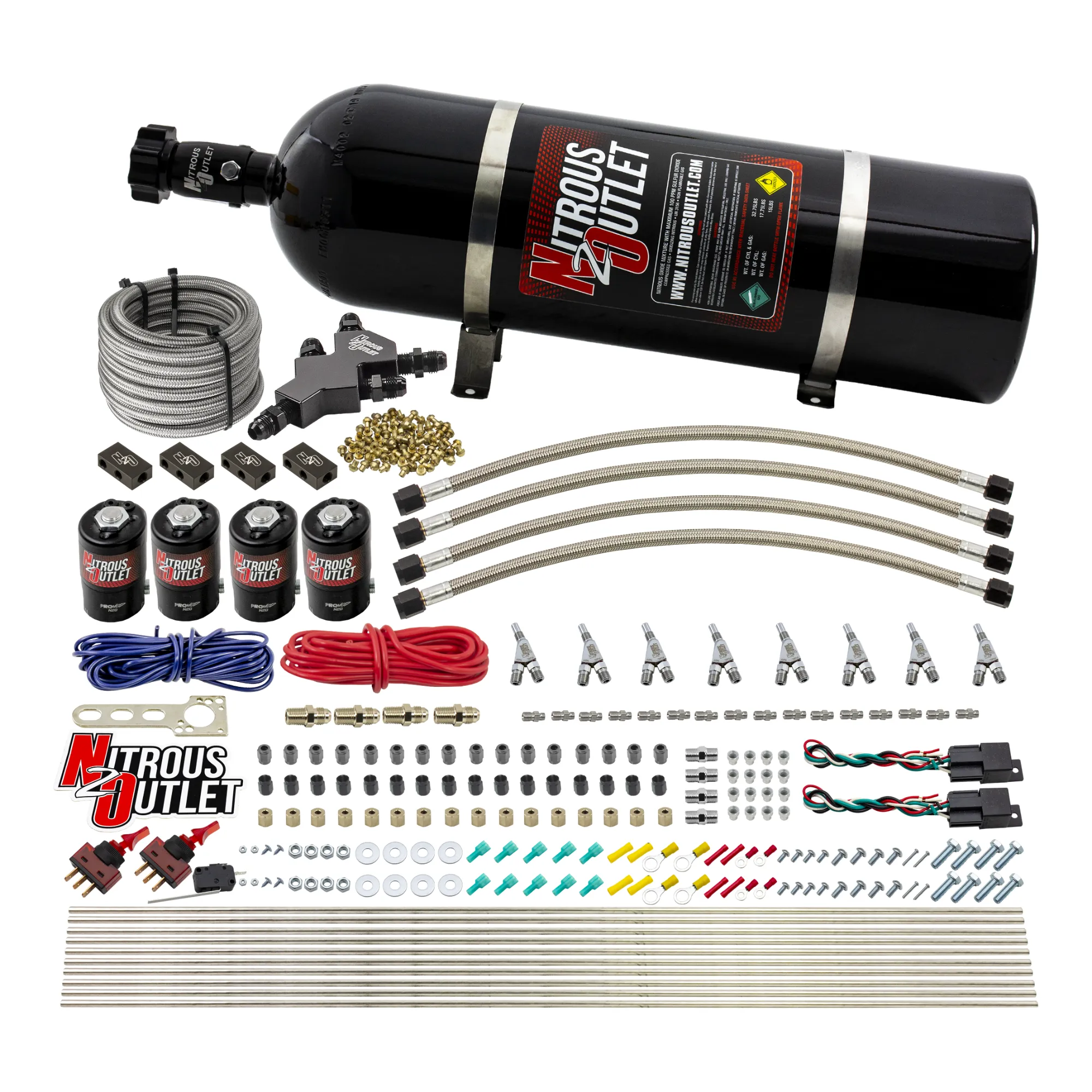 Nitrous Outlet Dry 8 Cylinder Dual Stage Direct Port System - Four .112 Nitrous Solenoids/Compact Distribution Blocks/Comp...