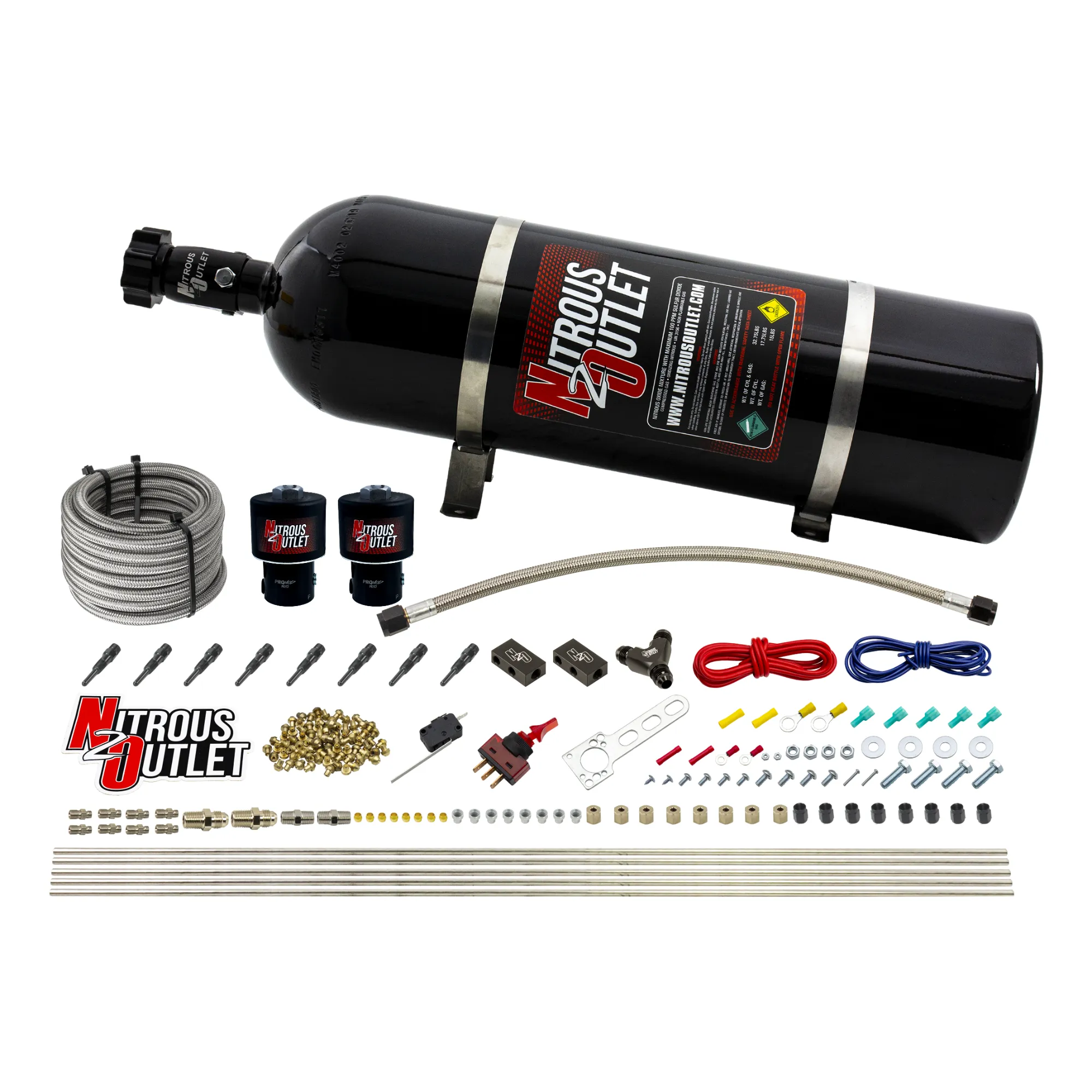 Nitrous Outlet Dry 8 Cylinder Direct Port System - Two .178 Trashcan Nitrous Solenoids/Compact Distribution Blocks/Compres...