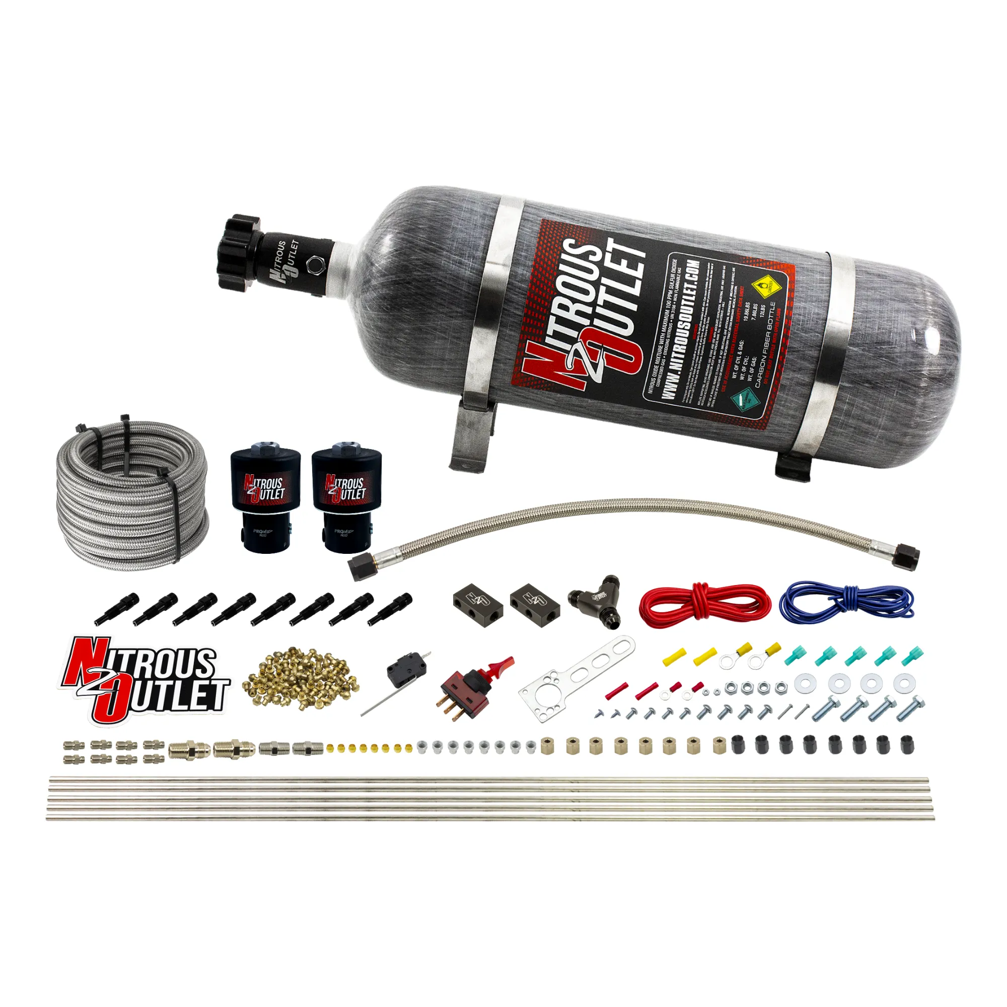 Nitrous Outlet Dry 8 Cylinder Direct Port System - Two .178 Trashcan Nitrous Solenoids/Compact Distribution Blocks/Compres...
