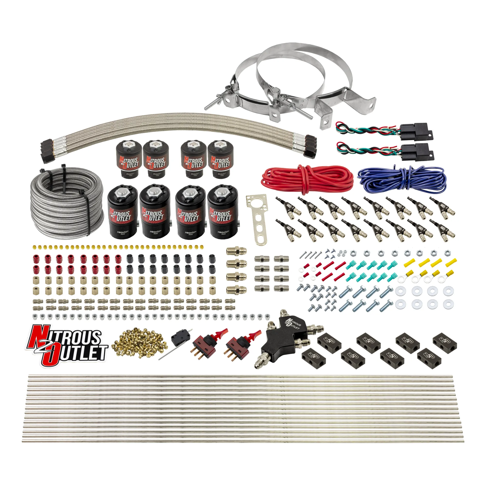 Nitrous Outlet 8 Cylinder Dual Stage Direct Port System - Four .122 Nitrous Solenoids/Four .177 Fuel Solenoids/Compact Dis...