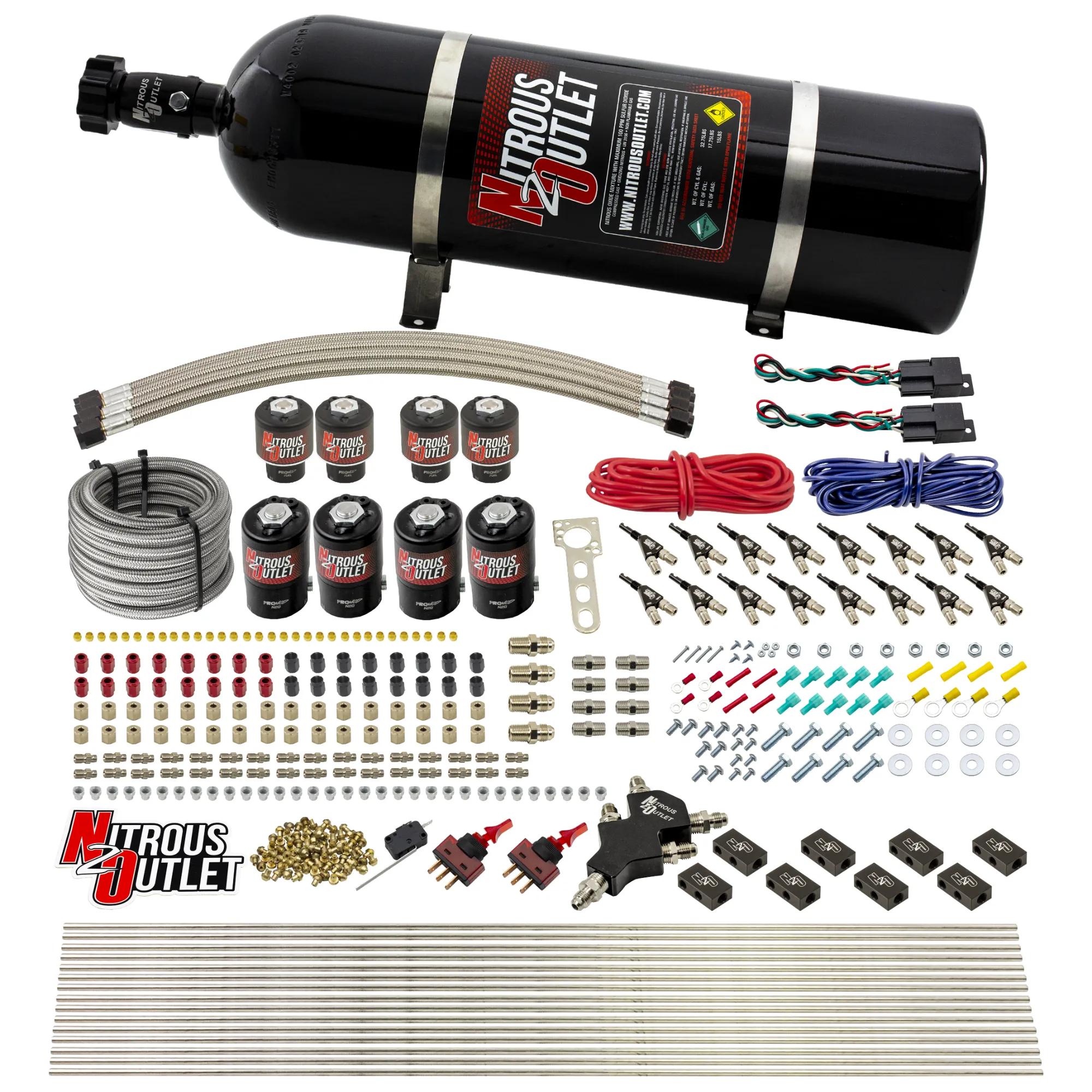 Nitrous Outlet 8 Cylinder Dual Stage Direct Port System - Four .122 Nitrous Solenoids/Four .177 Fuel Solenoids/Compact Dis...