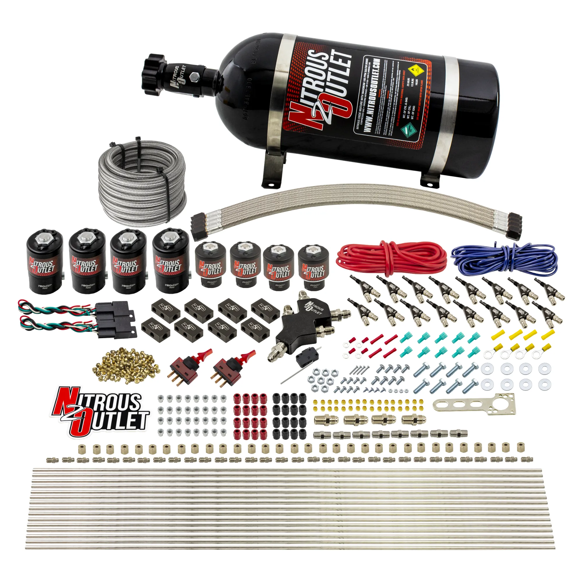 Nitrous Outlet 8 Cylinder Dual Stage Direct Port System - Four .112 Nitrous Solenoids/Four .177 Fuel Solenoids/Compact Dis...