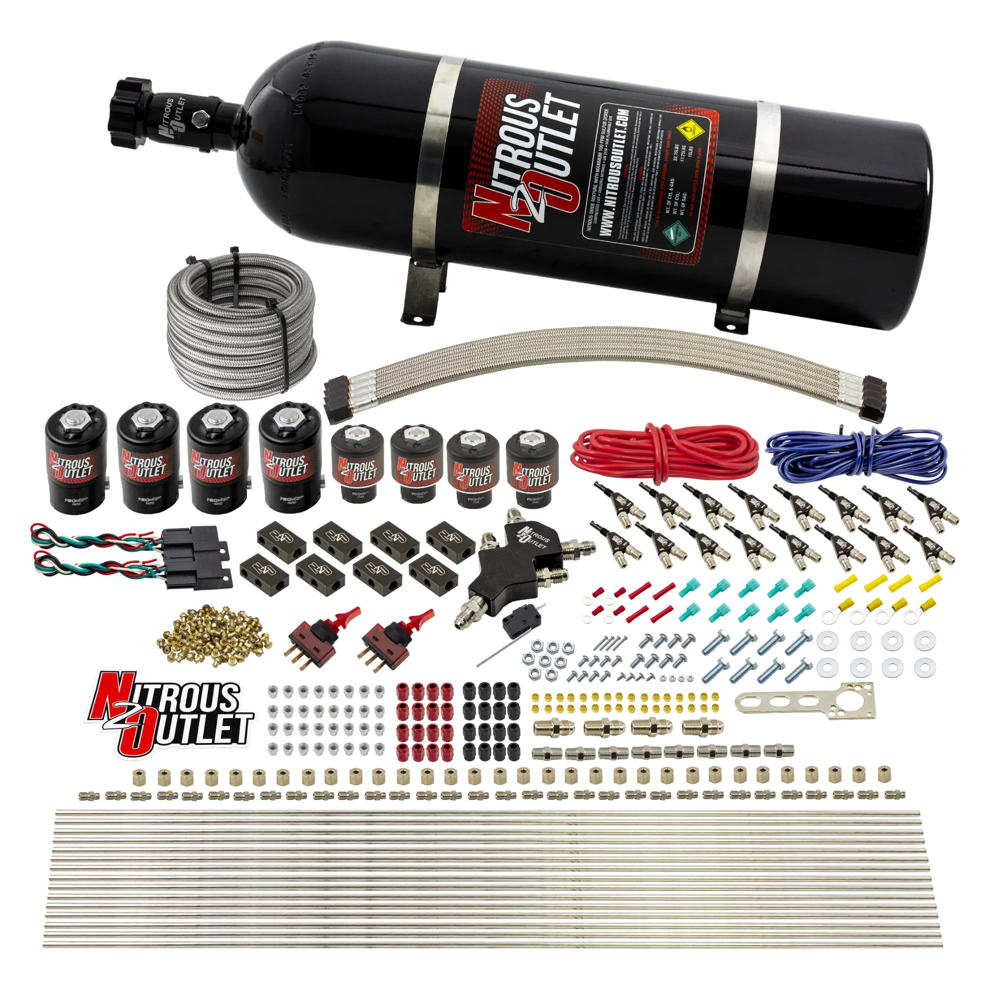 Nitrous Outlet 8 Cylinder Dual Stage Direct Port System - Four .112 Nitrous Solenoids/Four .177 Fuel Solenoids/Compact Dis...