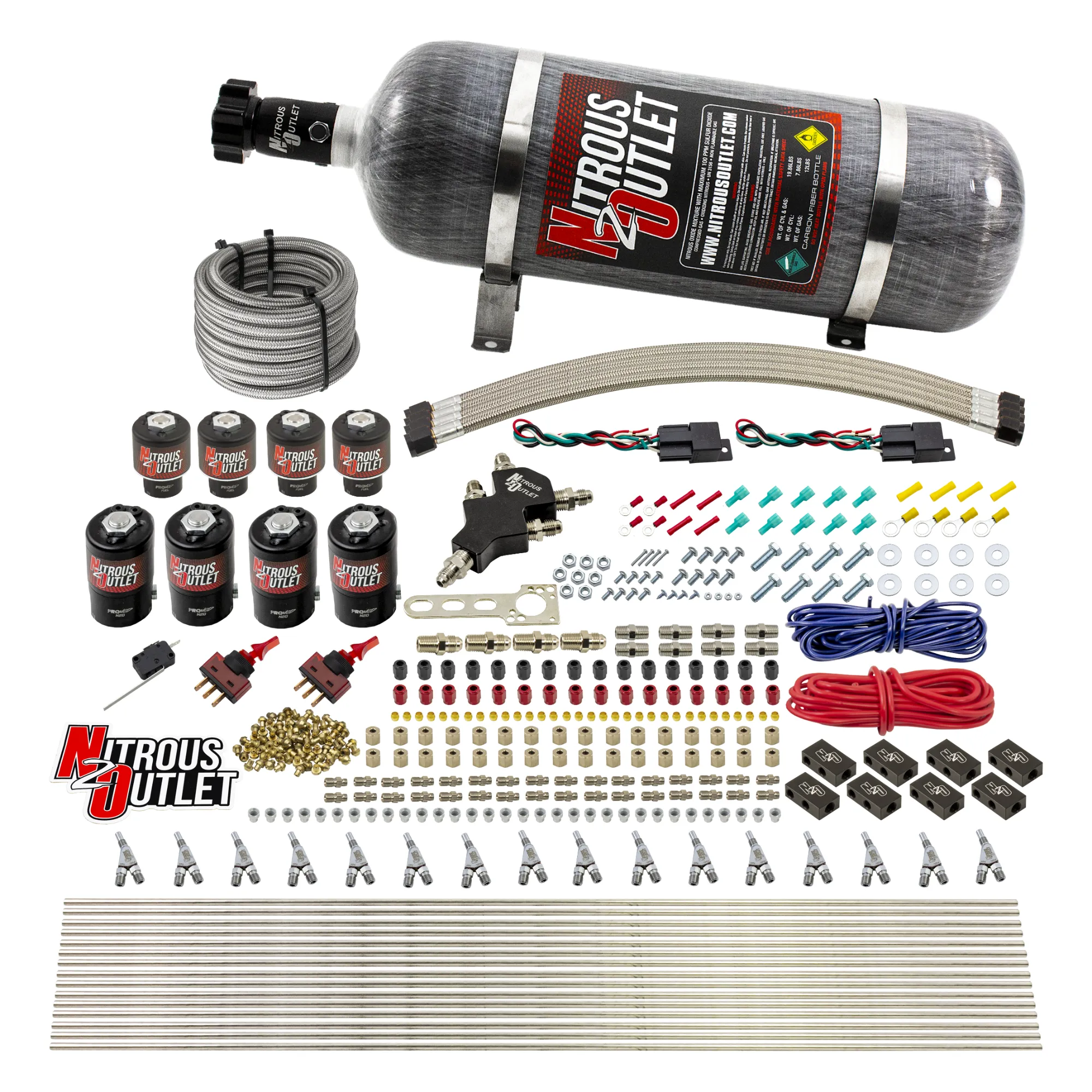 Nitrous Outlet 8 Cylinder Dual Stage Direct Port System - Four .112 Nitrous Solenoids/Four .177 Fuel Solenoids/Compact Dis...