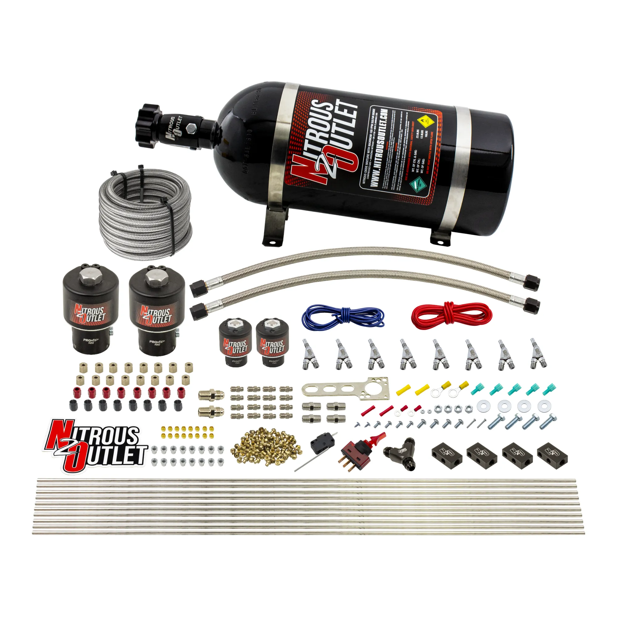 Nitrous Outlet 8 Cylinder Direct Port System - Two .178 Trashcan Nitrous Solenoids/Two .177 Fuel Solenoids/Compact Distrib...