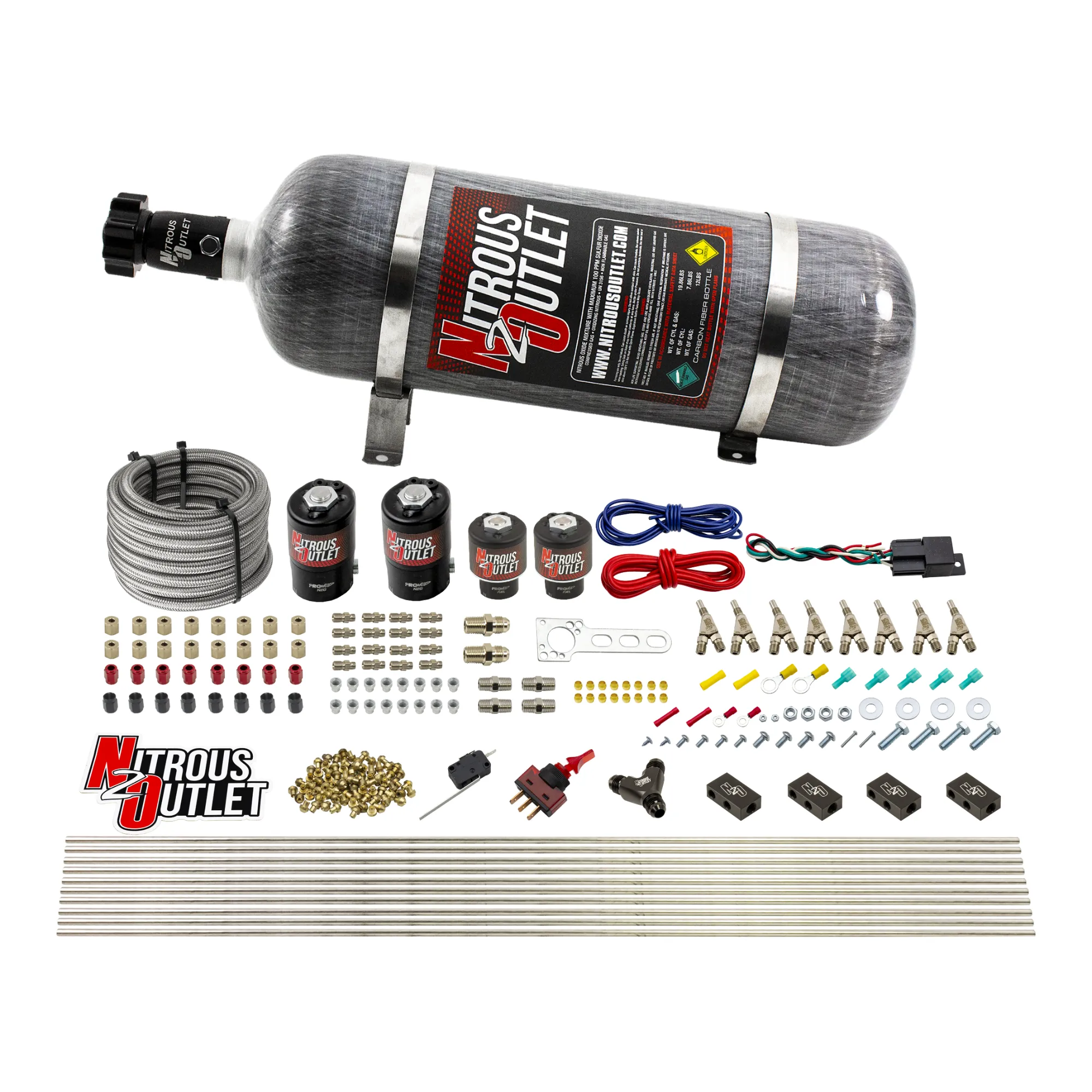 Nitrous Outlet 8 Cylinder Dual Stage Direct Port System - Four .122 Nitrous Solenoids/Four .177 Fuel Solenoids/Compact Dis...