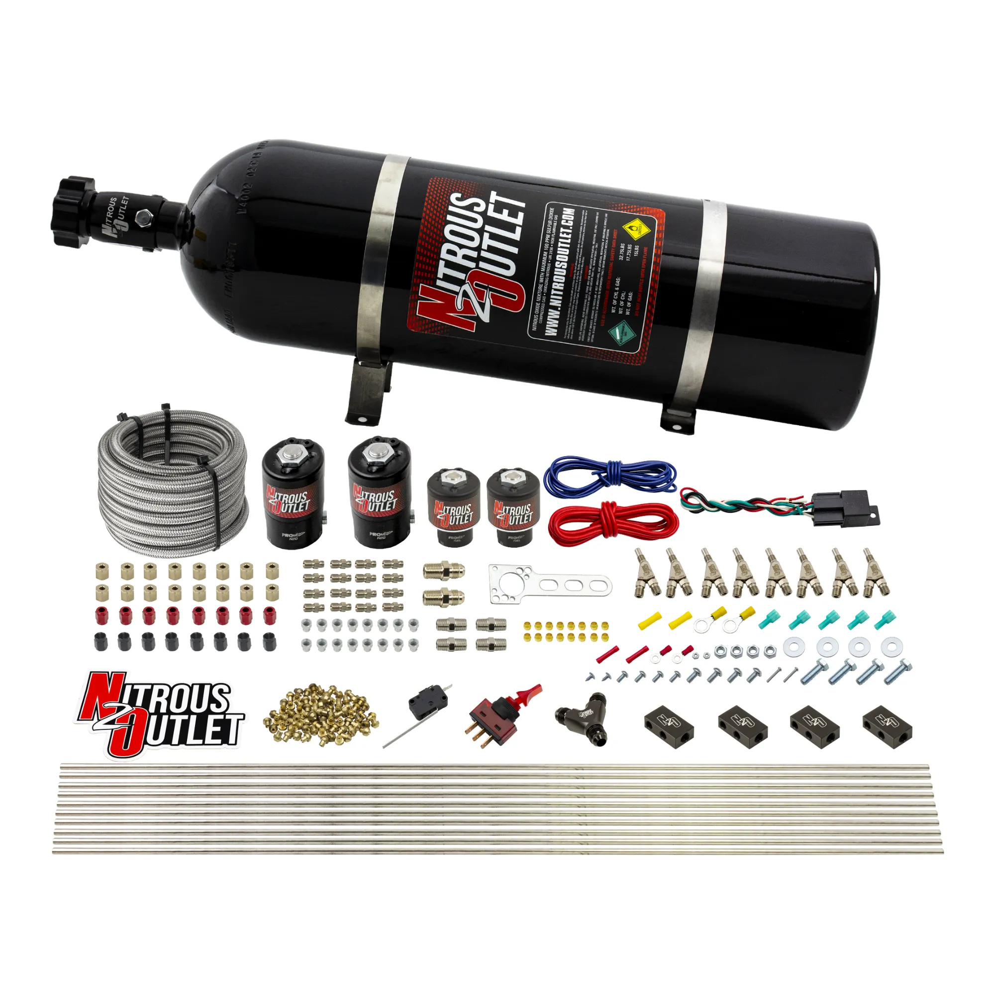 Nitrous Outlet 8 Cylinder Dual Stage Direct Port System - Four .122 Nitrous Solenoids/Four .177 Fuel Solenoids/Compact Dis...