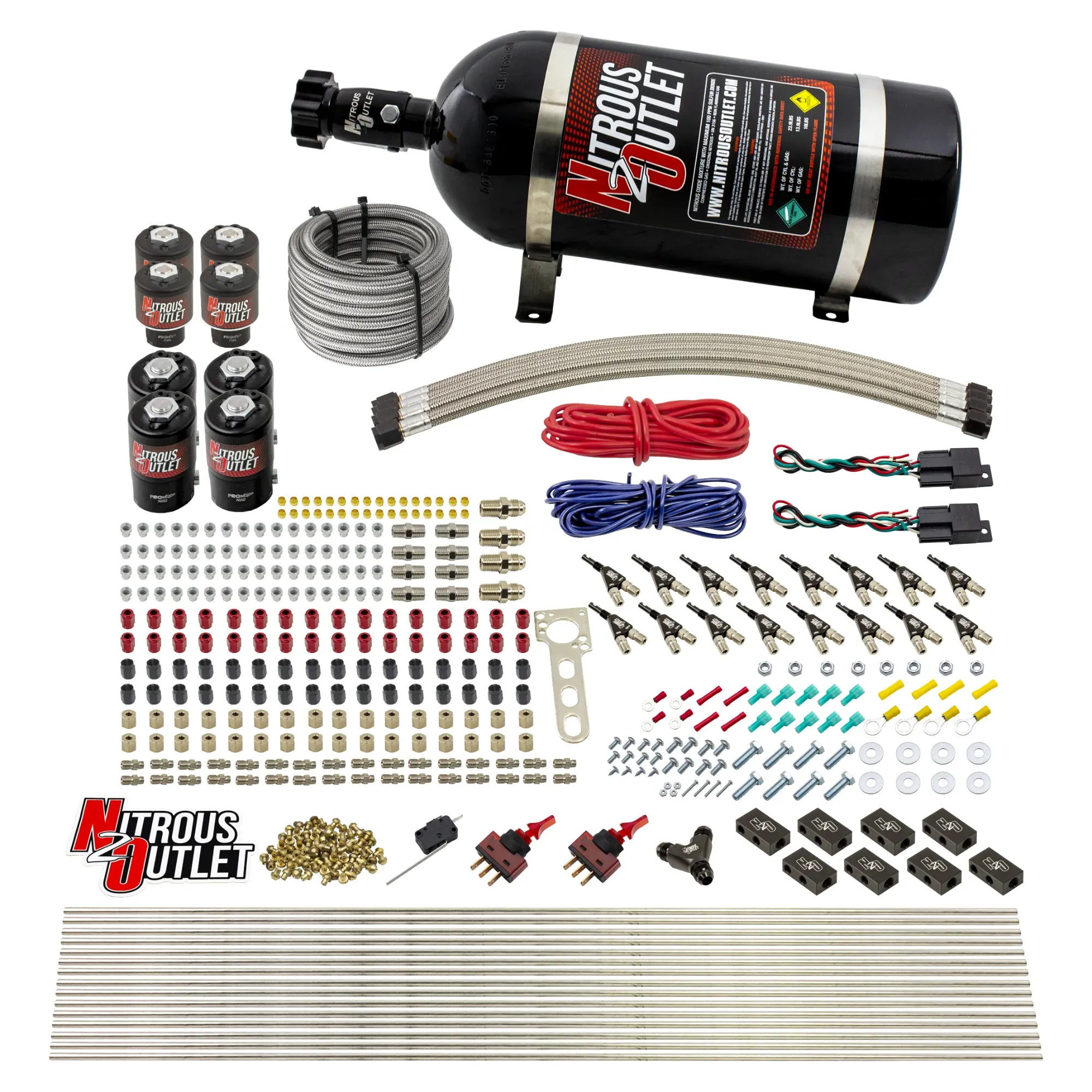 Nitrous Outlet 8 Cylinder Dual Stage Direct Port System - Four .112 Nitrous Solenoids/Four .177 Fuel Solenoids/Compact Dis...