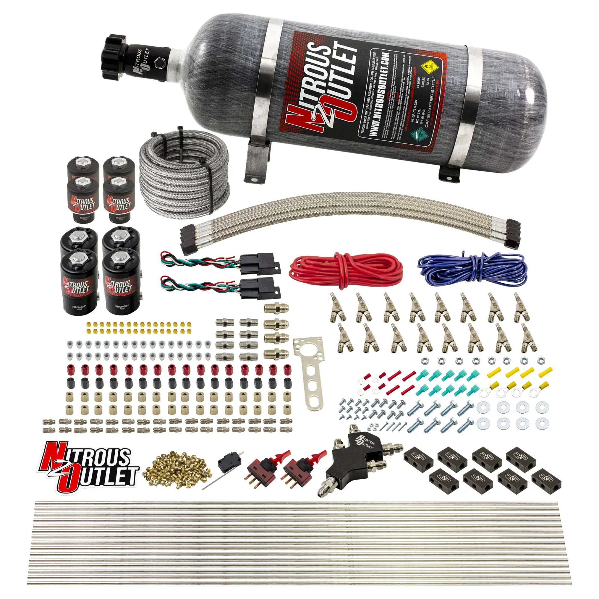 Nitrous Outlet 8 Cylinder Dual Stage Direct Port System - Four .112 Nitrous Solenoids/Four .177 Fuel Solenoids/Compact Dis...