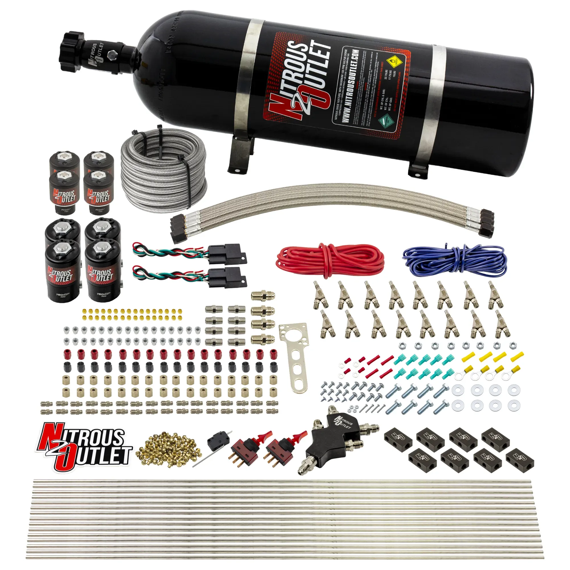 Nitrous Outlet 8 Cylinder Dual Stage Direct Port System - Four .112 Nitrous Solenoids/Four .177 Fuel Solenoids/Compact Dis...