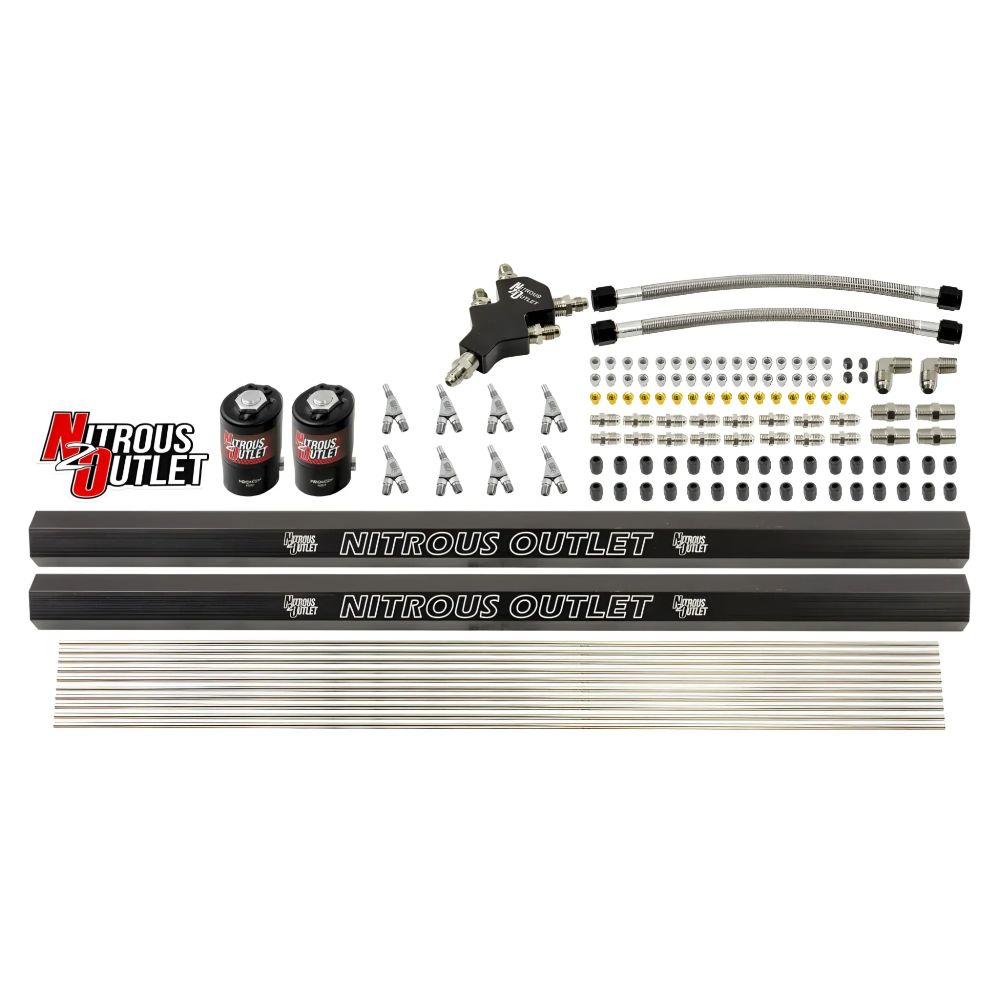 Nitrous Outlet Dry 8 Cylinder Dual Stage Solenoid Forward Direct Port Conversion Kit - Four .122 Nitrous Solenoid/Two Inje...