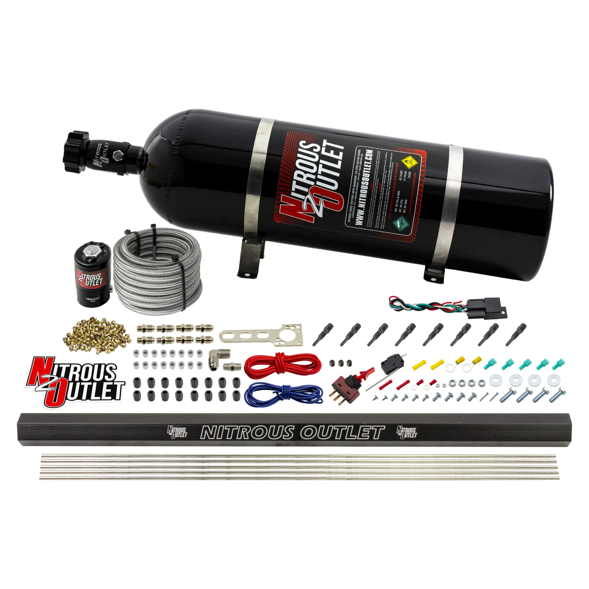 Nitrous Outlet Dry 8 Cylinder Direct Port System - .122 Nitrous Solenoid/Injection Rail/90 Degree Discharge Nozzles (100-4...