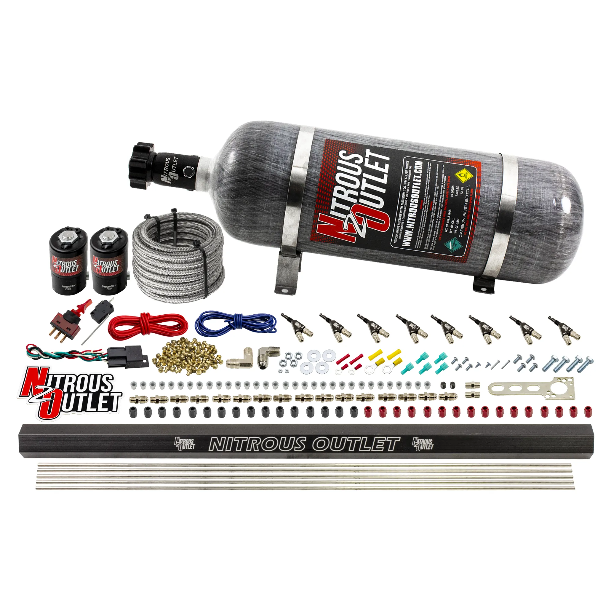 Nitrous Outlet 8 Cylinder Direct Port System - .122 Nitrous Solenoid/.310 Fuel Solenoid/Dual Passage Injection Rail/90 Deg...
