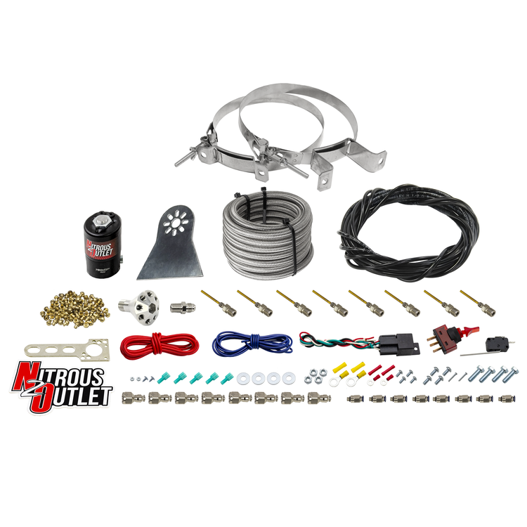 Nitrous Outlet Dry 8 Cylinder Direct Port System - .122 Nitrous Solenoids/Nylon Hose/Showerhead Distribution Blocks/Plate ...