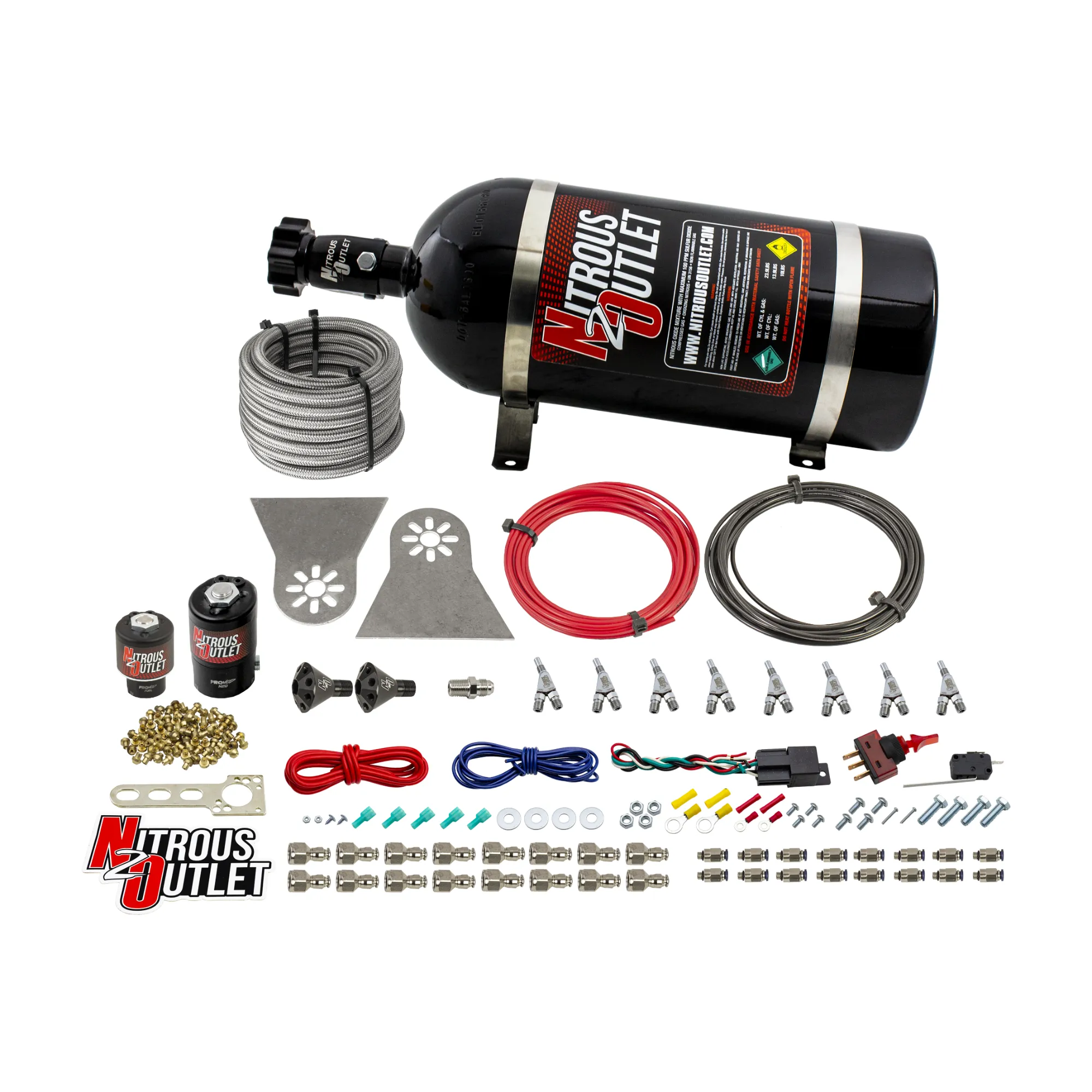 Nitrous Outlet 8 Cylinder Direct Port System - .122 Nitrous Solenoids/.177 Fuel Solenoids/Nylon Hose/Showerhead Distributi...