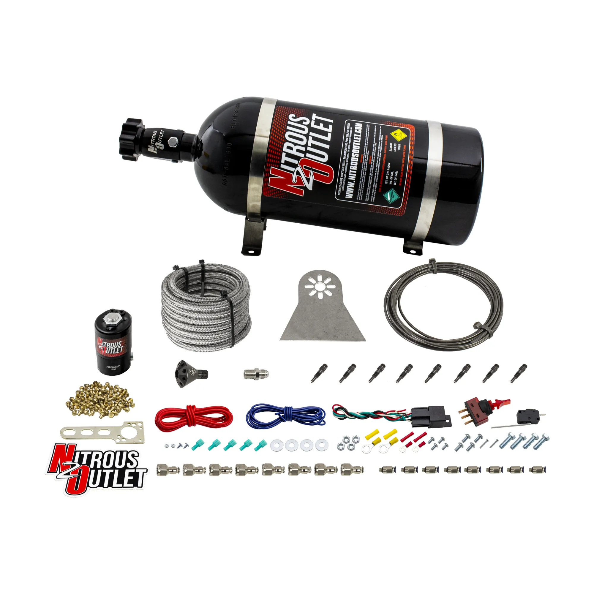 Nitrous Outlet Dry 8 Cylinder Direct Port System - .122 Nitrous Solenoids/Nylon Hose/Showerhead Distribution Blocks/Straig...