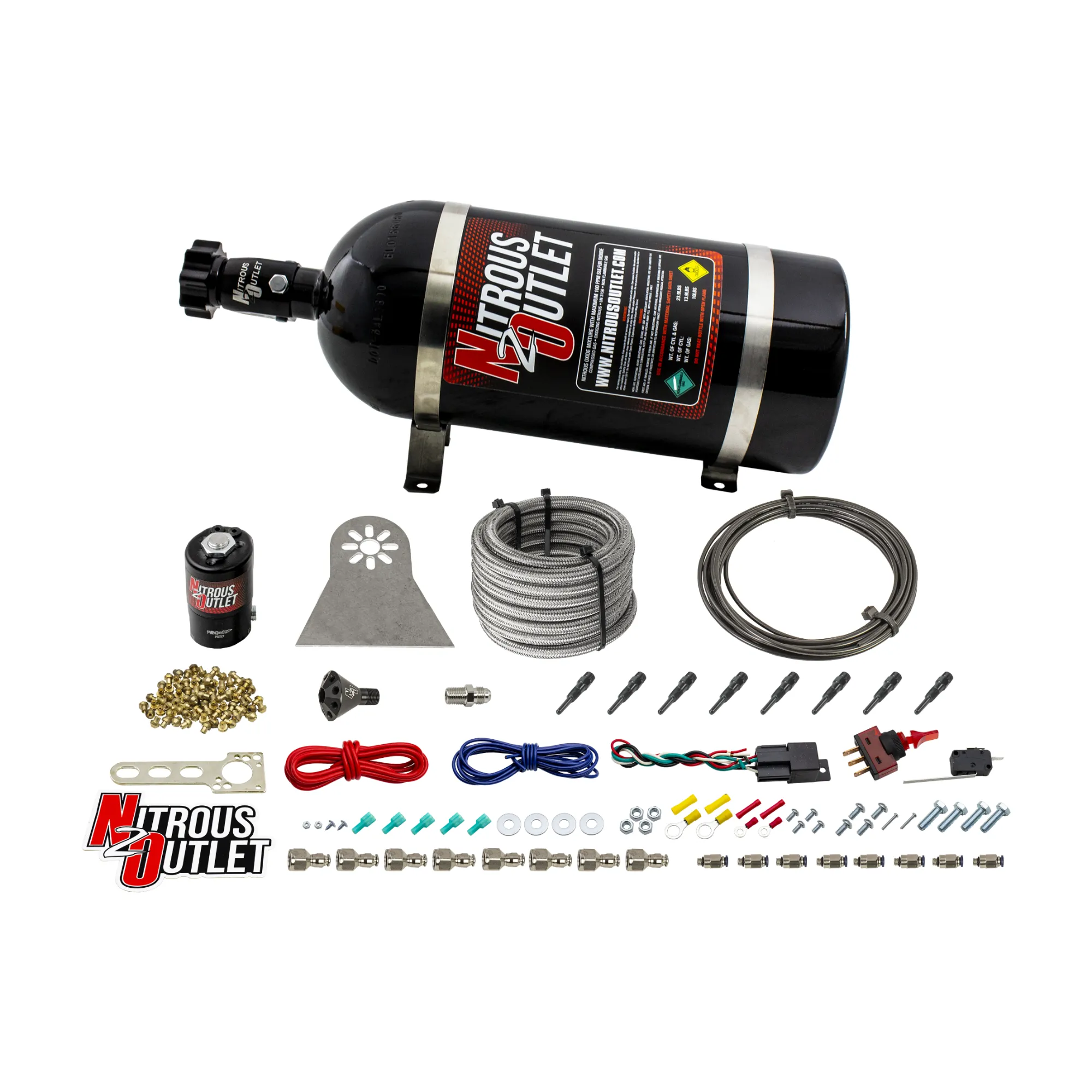 Nitrous Outlet Dry 8 Cylinder Direct Port System - .112 Nitrous Solenoids/Nylon Hose/Showerhead Distribution Blocks/90 Deg...