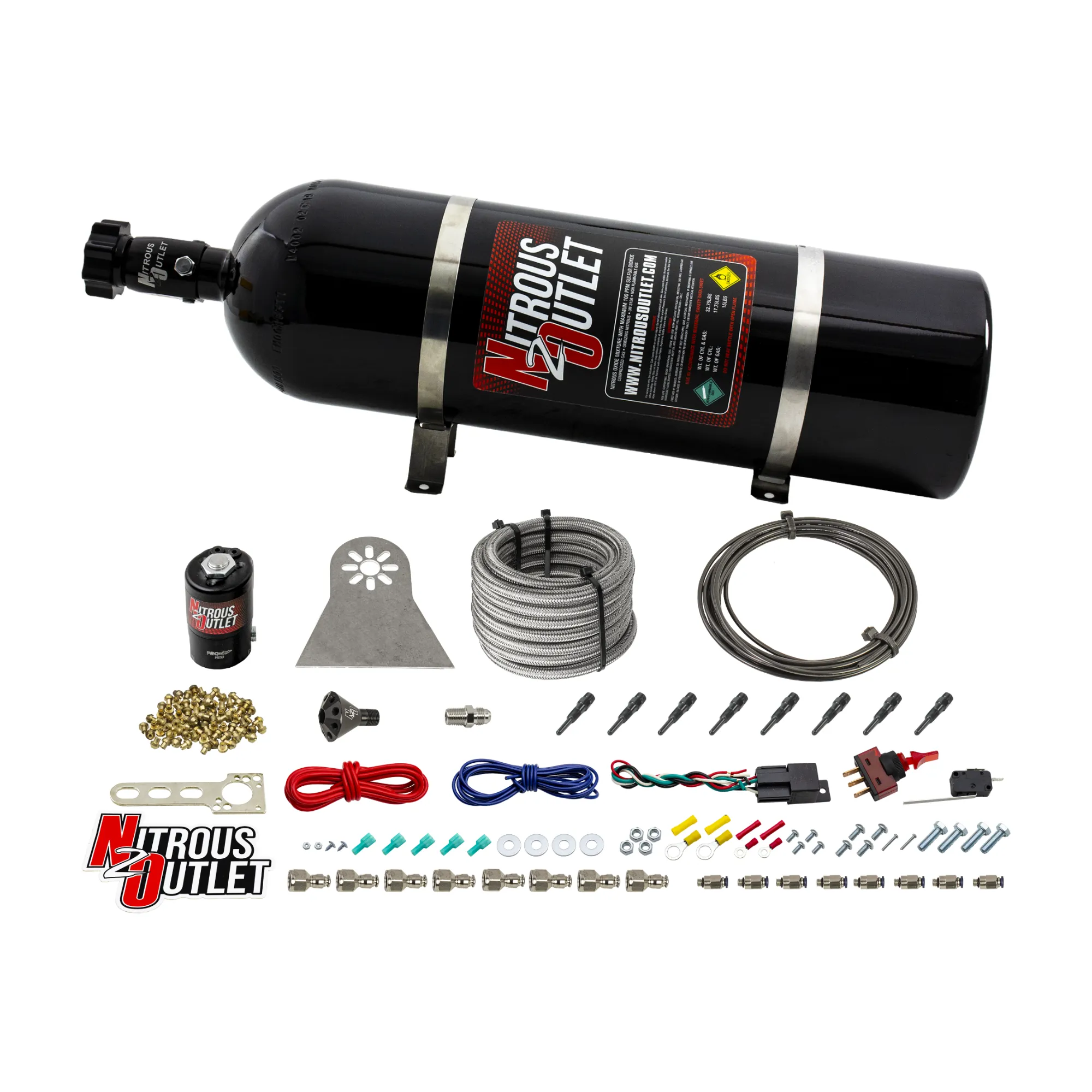 Nitrous Outlet Dry 8 Cylinder Direct Port System - .112 Nitrous Solenoids/Nylon Hose/Showerhead Distribution Blocks/90 Deg...