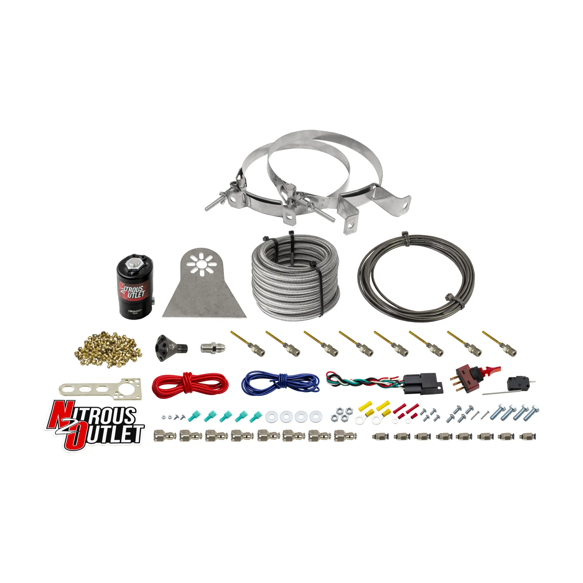 Nitrous Outlet Dry 8 Cylinder Direct Port System - .112 Nitrous Solenoids/Nylon Hose/Showerhead Distribution Blocks/Plate ...